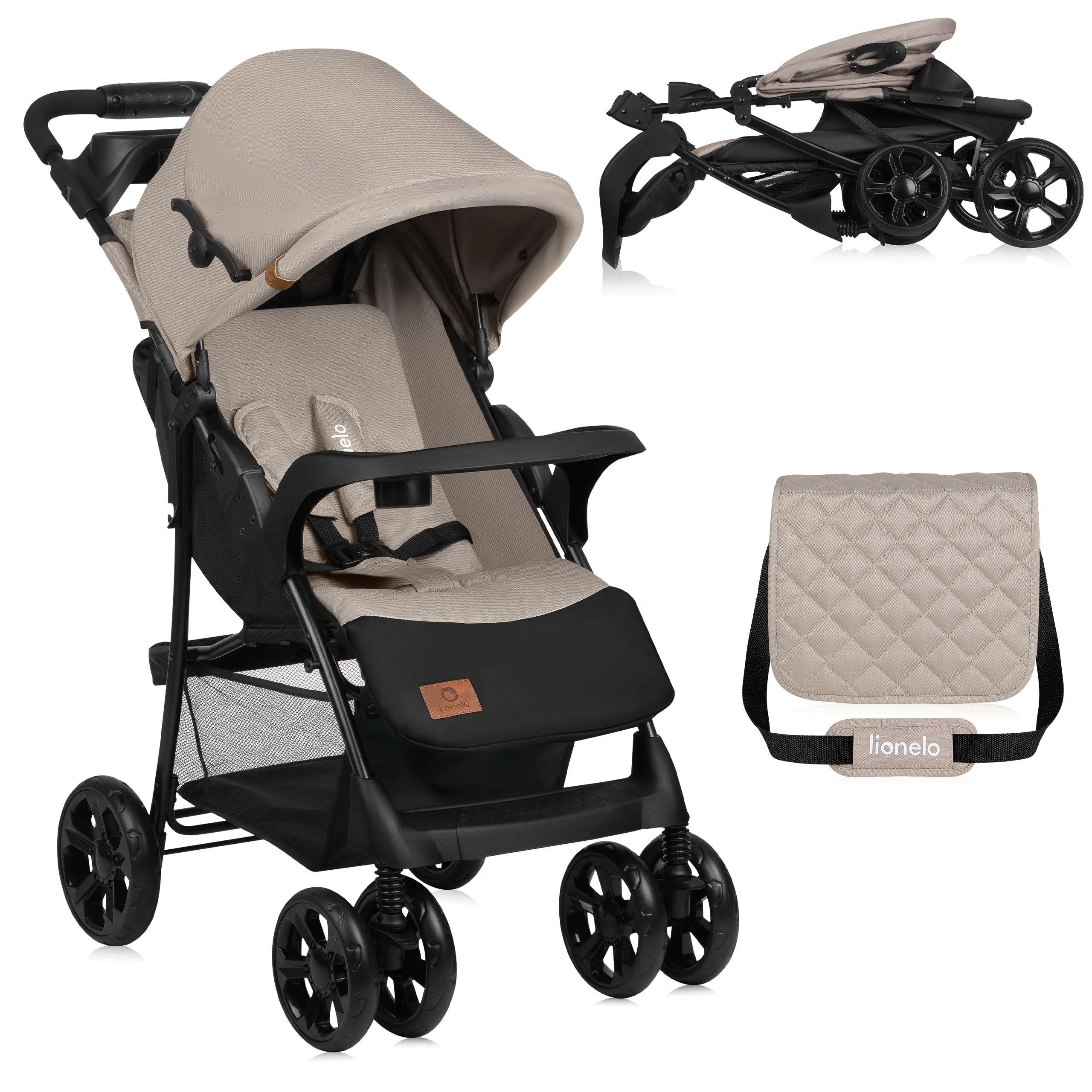 LIONELO Emma Plus Carrinho de passeio até 15 kg 6-36 M encosto ajustável cinto de segurança de 5 pontos capuz profundo organizador para pais