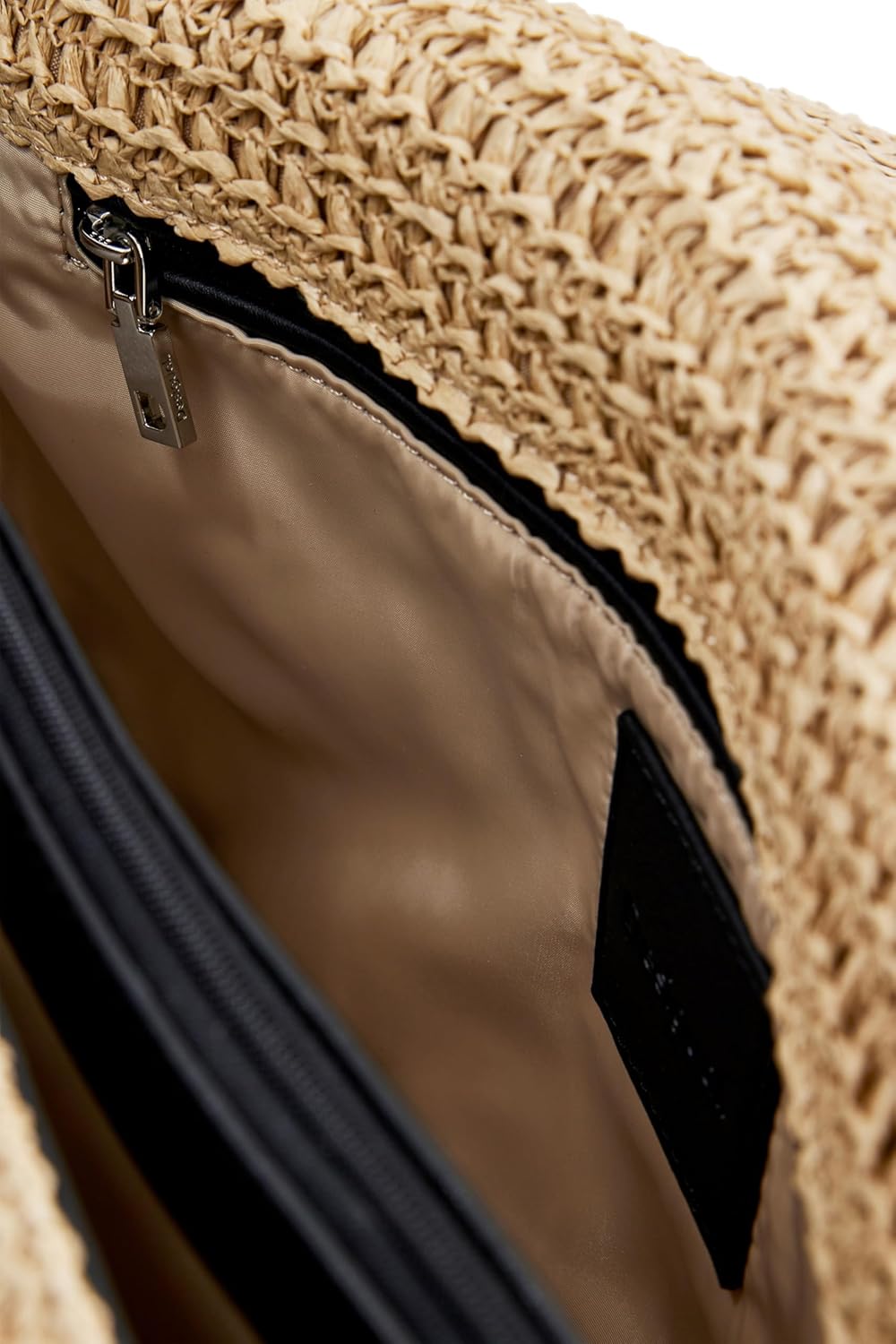 Desigual Logo Raffia Shoulder Bag Natural