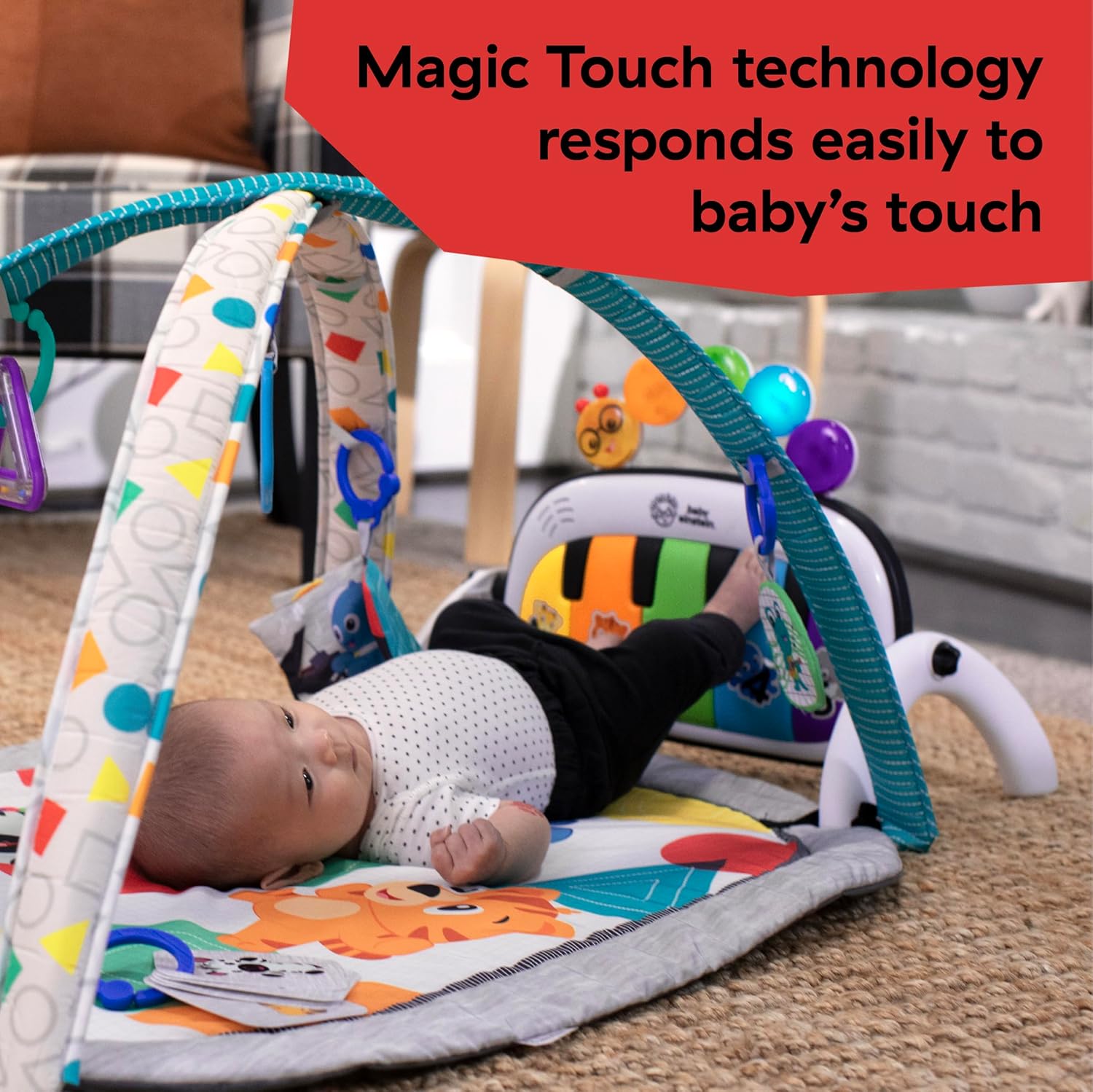 Baby Einstein, Gimansio de Actividades Musical para bebés 4en1 Kickin' Tunes con Piano, 70+ sonidos, 25+ min de música y luces, arco de juego, 7 juguetes extraíbles, 4 idiomas, desde recién nacido