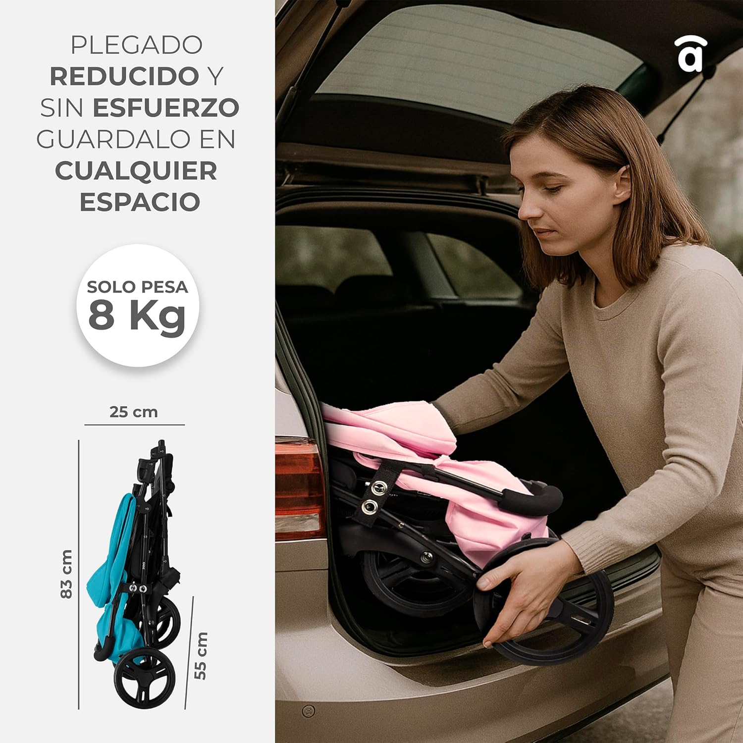 Asalvo CÁDIZ Cadeira de passeio ultra-leve, reclinável, capapta SPF50, arnês de 5 pontos, de 6 meses a 17 kg, cor petróleo