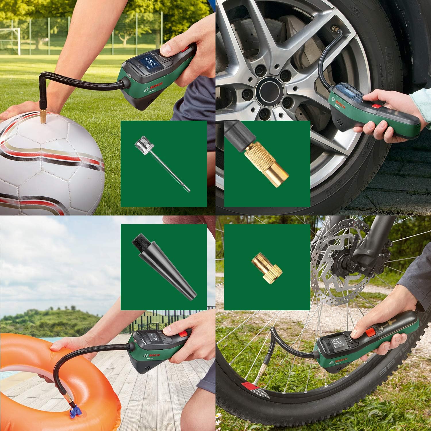 Bosch Inflador / mini bomba de ar elétrica EasyPump (bateria de 3,0 Ah, 3,6 V, função Autostop, 150 PSI, 10,3 bares, LED, recarregável via cabo USB-C, em caixa de cartão)