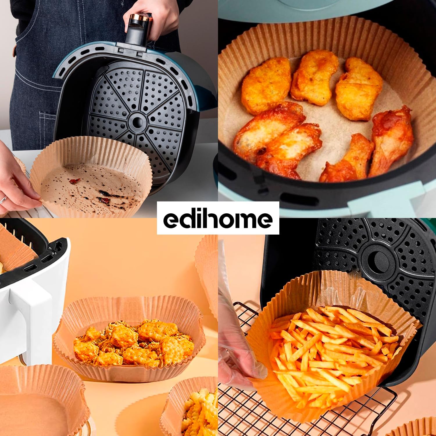 edihome, Papel de fritadeira de ar, Fryer Air, 100 unidades, 20-24 cm, BPA Free, descartável, para forno, acessórios para fritadeira sem óleo de 5 a 8 litros (20-24 cm, quadrado)