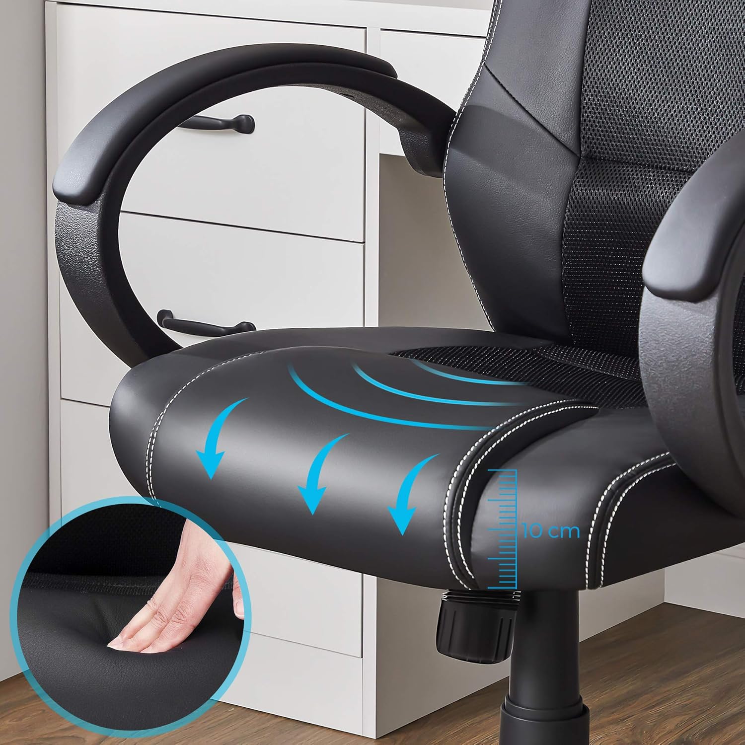 SONGMICS Racing, Cadeira de escritório com rodas, ergonómica, regulável