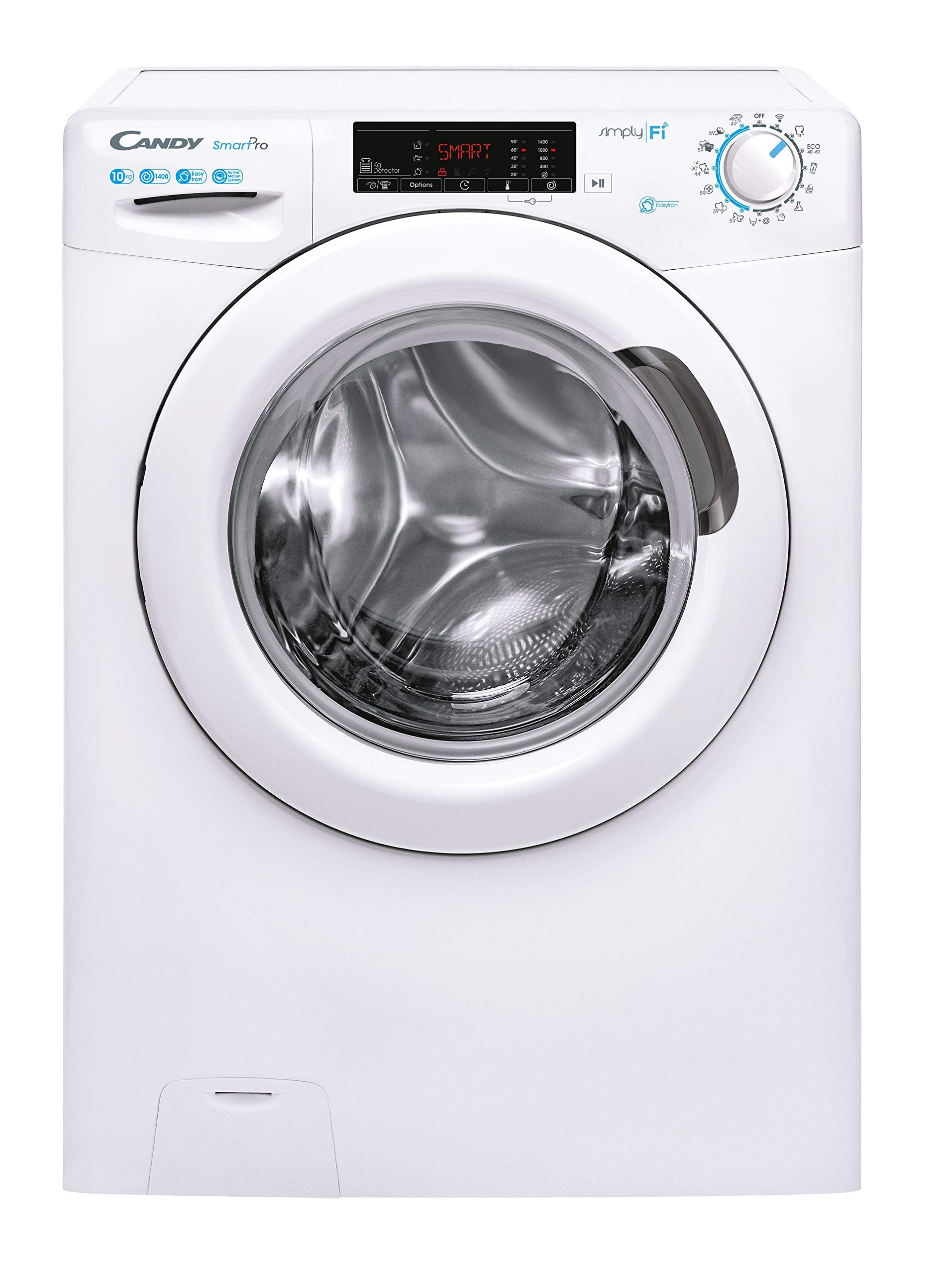 Candy Smart CS 14102DE/1-S, Lavadora 10 KG, 1400 RPM, Pantalla Digital y Mando, Tecnología NFC, Asistente de Voz, 15 Ciclos, 5 Rápidos, Planchado Fácil, Inicio Diferido 24H, Detector KG, 81 DB, Blanco