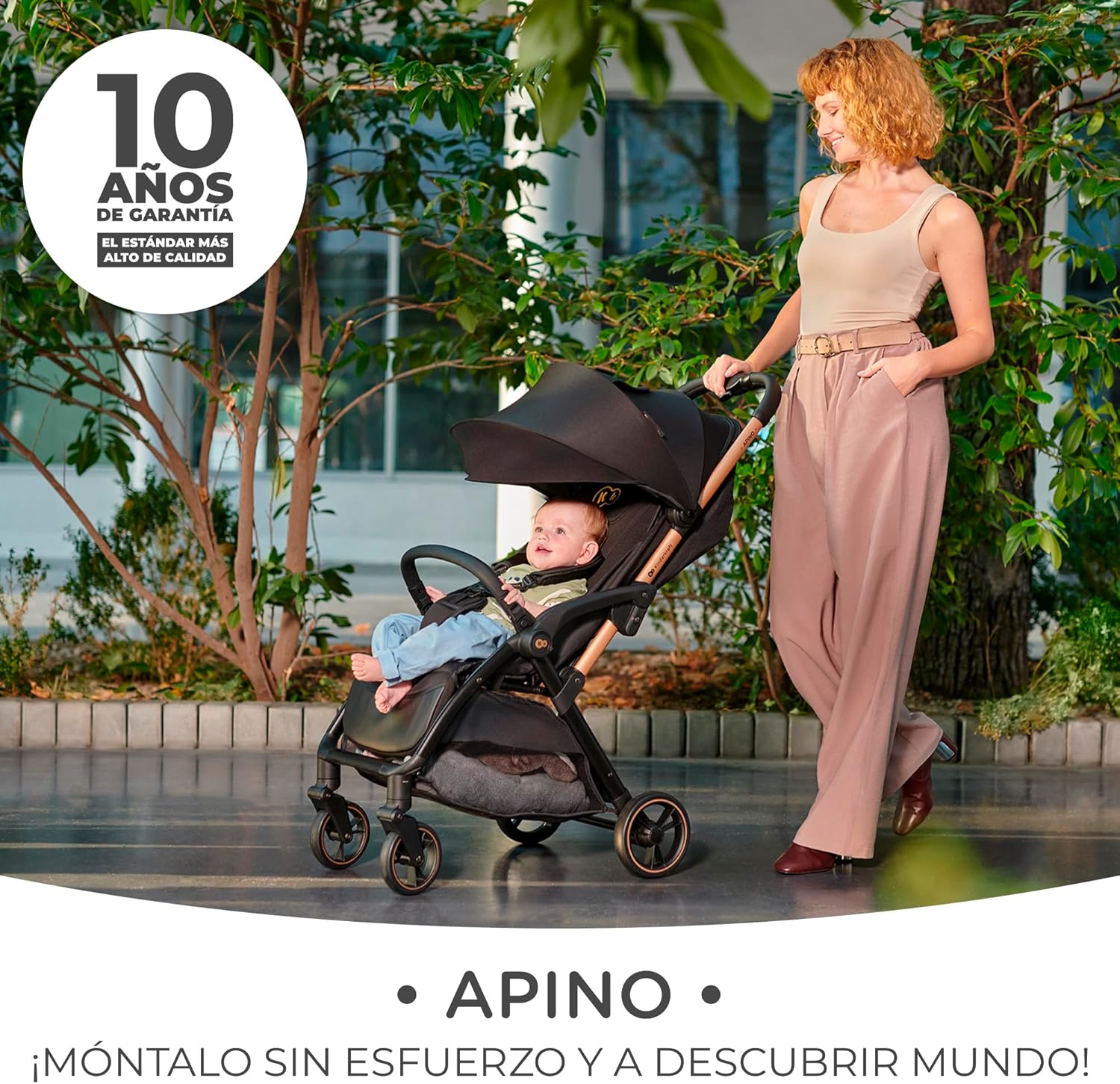 Kinderkraft APINO Cadeira de passeio para bebé, carrinho, carrinho de bebé, carro FOLDING, dobrável automático, posição reclinada, posição deitada, leve, 7,5 g, impermeável, carga máxima 24 kg, preto