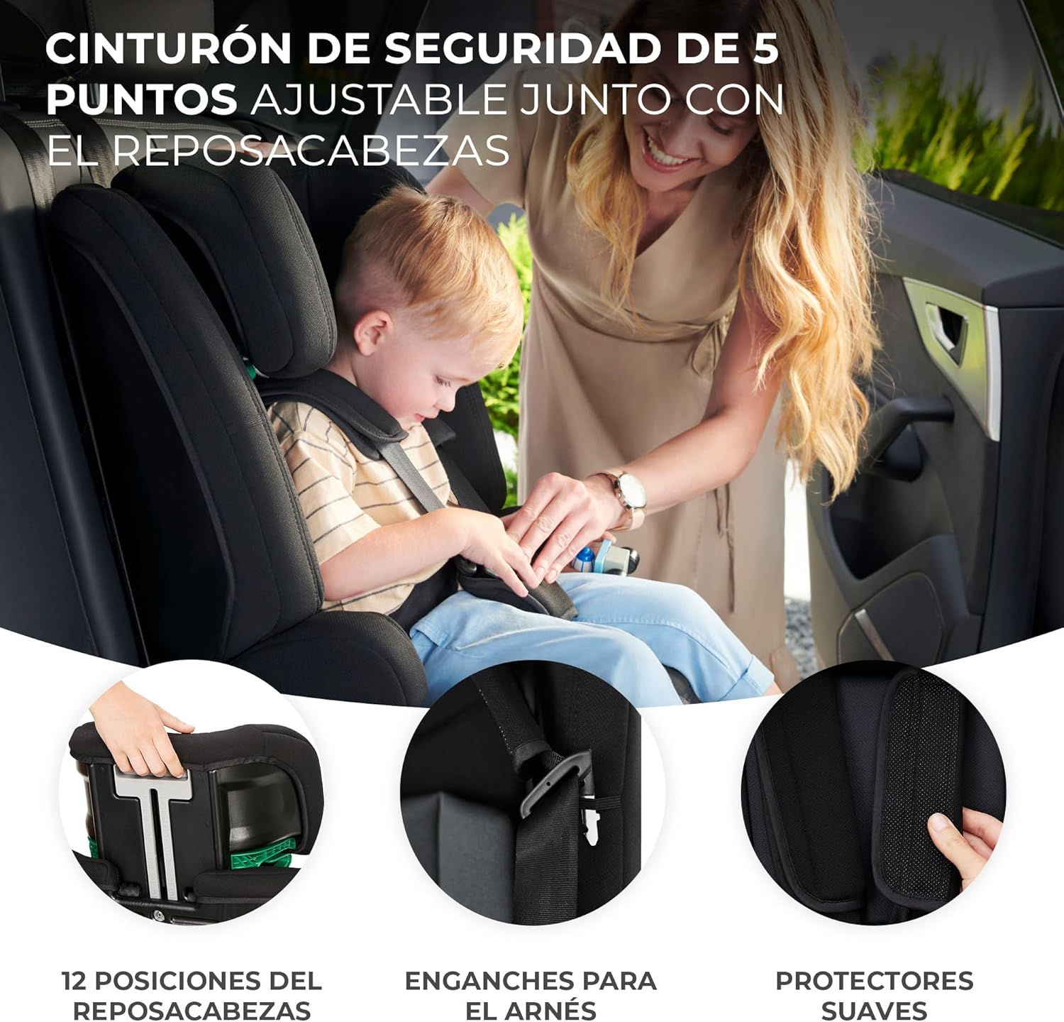 Kinderkraft SAFETY FIX 2 I-SIZE 75-150 cm Cadeira de carro grupo 1 2 3 isofix, assento largo e macio para criança, arnês interior de 5 pontos, ajuste de apoio, redutor modular, preto