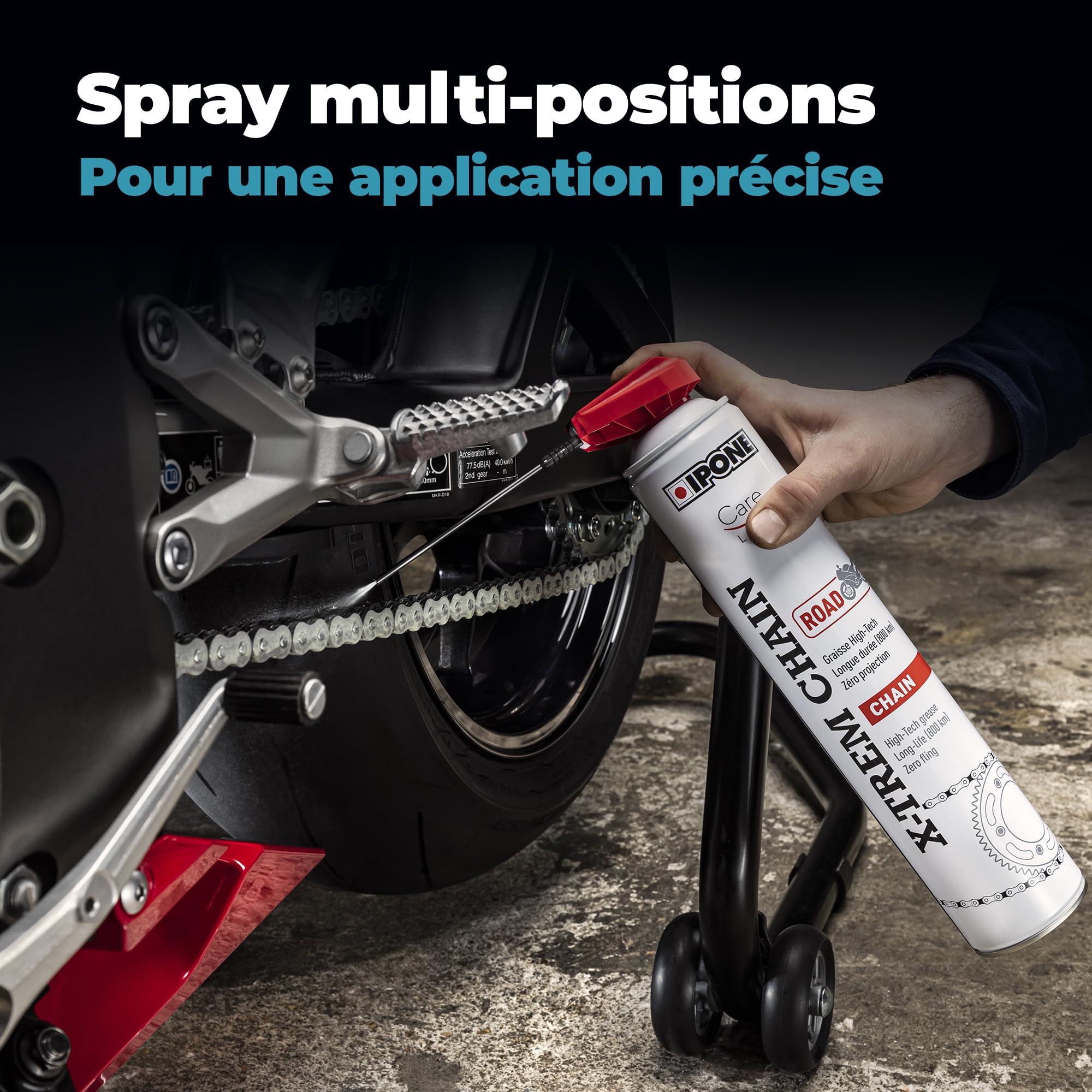 IPONE - Graxa para correntes de motos de estrada X-Trem Chain Road - Longa duração 800 km - Pulverização precisa sem salpicos - Spray com difusor multiposição 250 ml