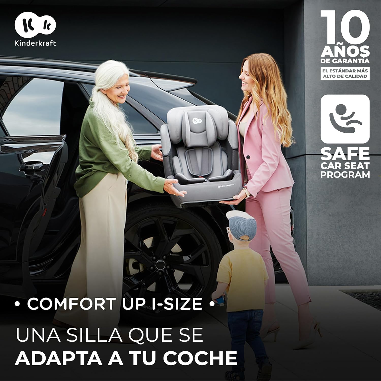 Kinderkraft COMFORT UP I-SIZE 76-150 cm, Silla de coche bebé, Silla coche para niños, Sillade, Cinturón, regula en 11 niveles, Grupo 1/2/3, 15 meses - 12 años, 9-36 kg, Negro