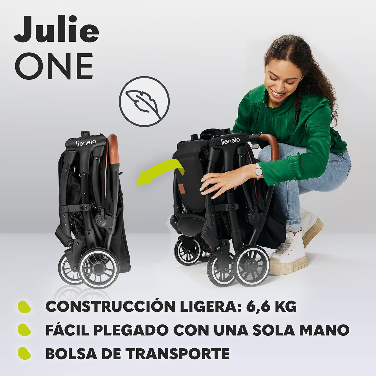 LIONELO Julie One Carrito 51 x 75 x 103 cm Para menores hasta 22kg 0-48M Regulación del respaldo Plegado sencillo Ruedas resistentes con amortizadores Cesta para compras