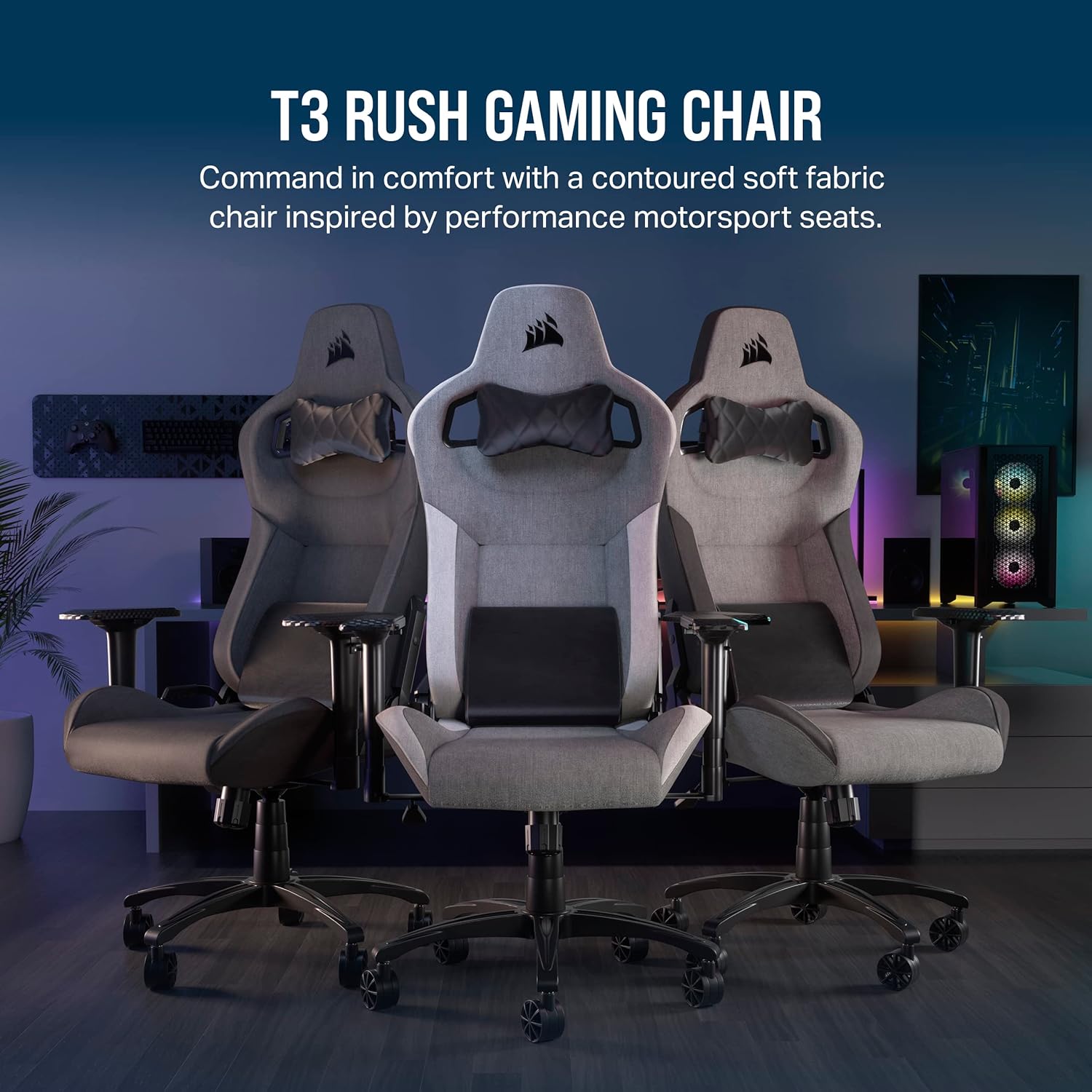 Corsair T3 Rush Cadeiras de Gamer, liga de aço, cinzento e antracite, tamanho único