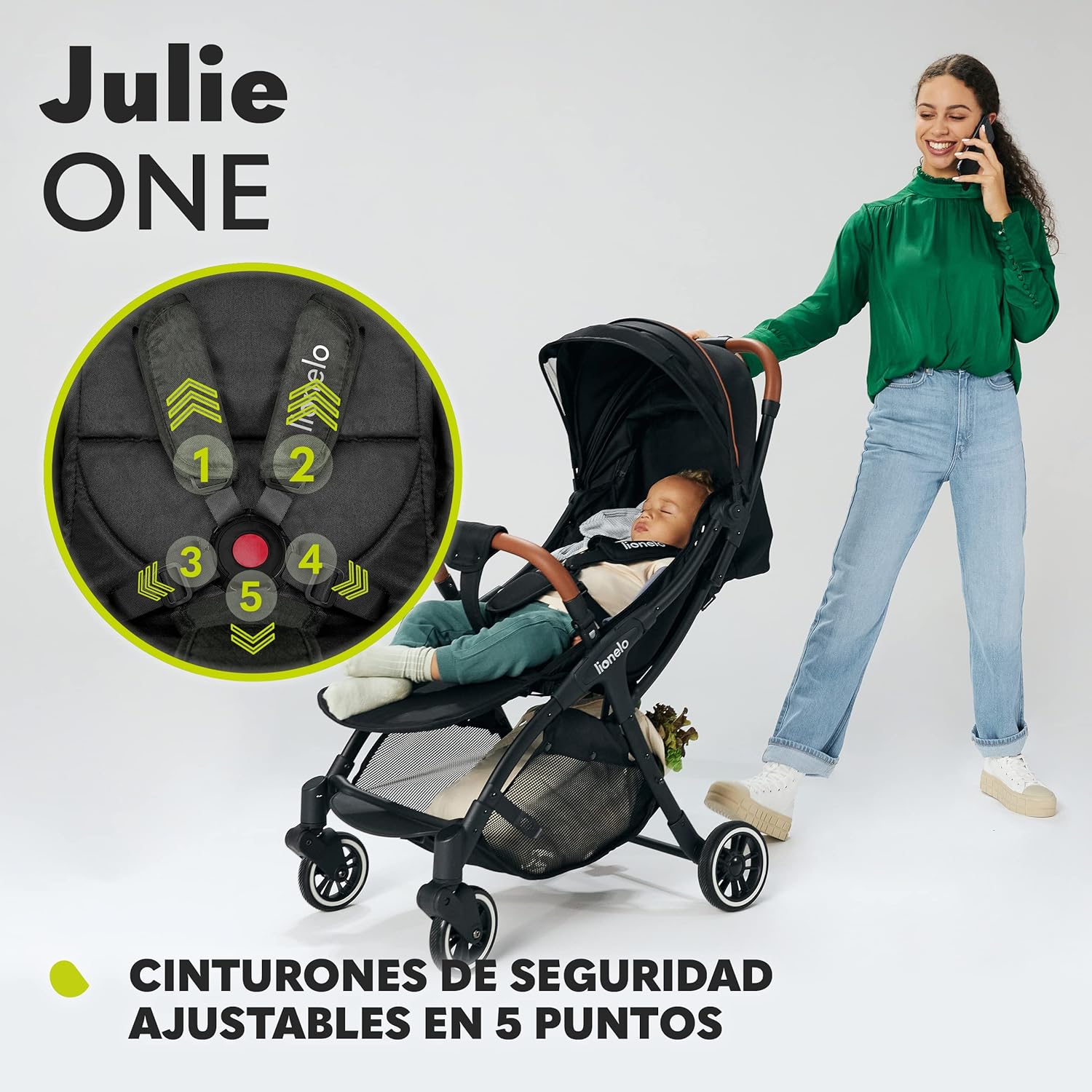 LIONELO Julie One Carrito 51 x 75 x 103 cm Para menores hasta 22kg 0-48M Regulación del respaldo Plegado sencillo Ruedas resistentes con amortizadores Cesta para compras
