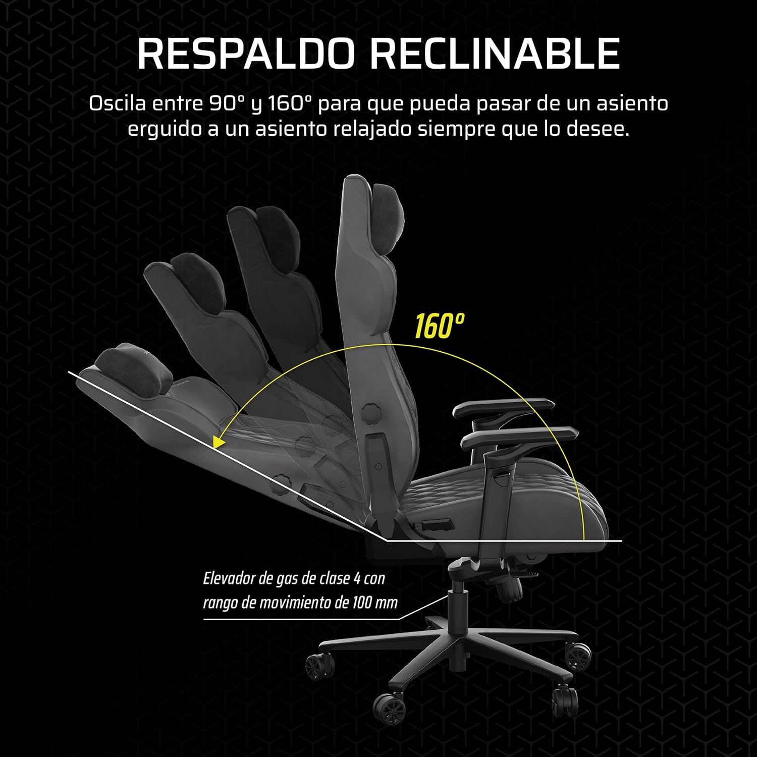 Corsair TC500 Luxe Cadeira para jogos, tecido respirável premium, assentos largos, apoios de braço ajustáveis em 5 direções, suporte lombar ajustável, reclinável 90-160° - sombra