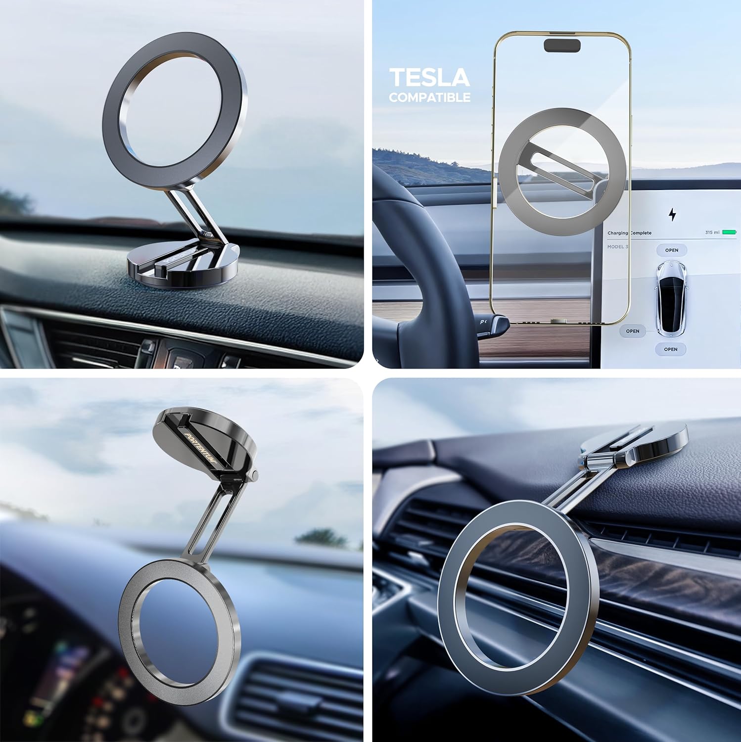 PORTENTUM Suporte móvel para carro Magsafe dobrável, com poderoso íman (20 x N52) e rotação de 360 ° – para espigão escritório ou outras superfícies - cinza escuro