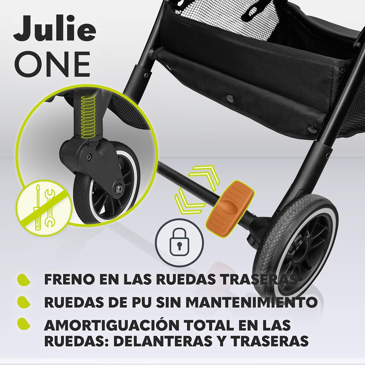 LIONELO Julie One Carrito 51 x 75 x 103 cm Para menores hasta 22kg 0-48M Regulación del respaldo Plegado sencillo Ruedas resistentes con amortizadores Cesta para compras