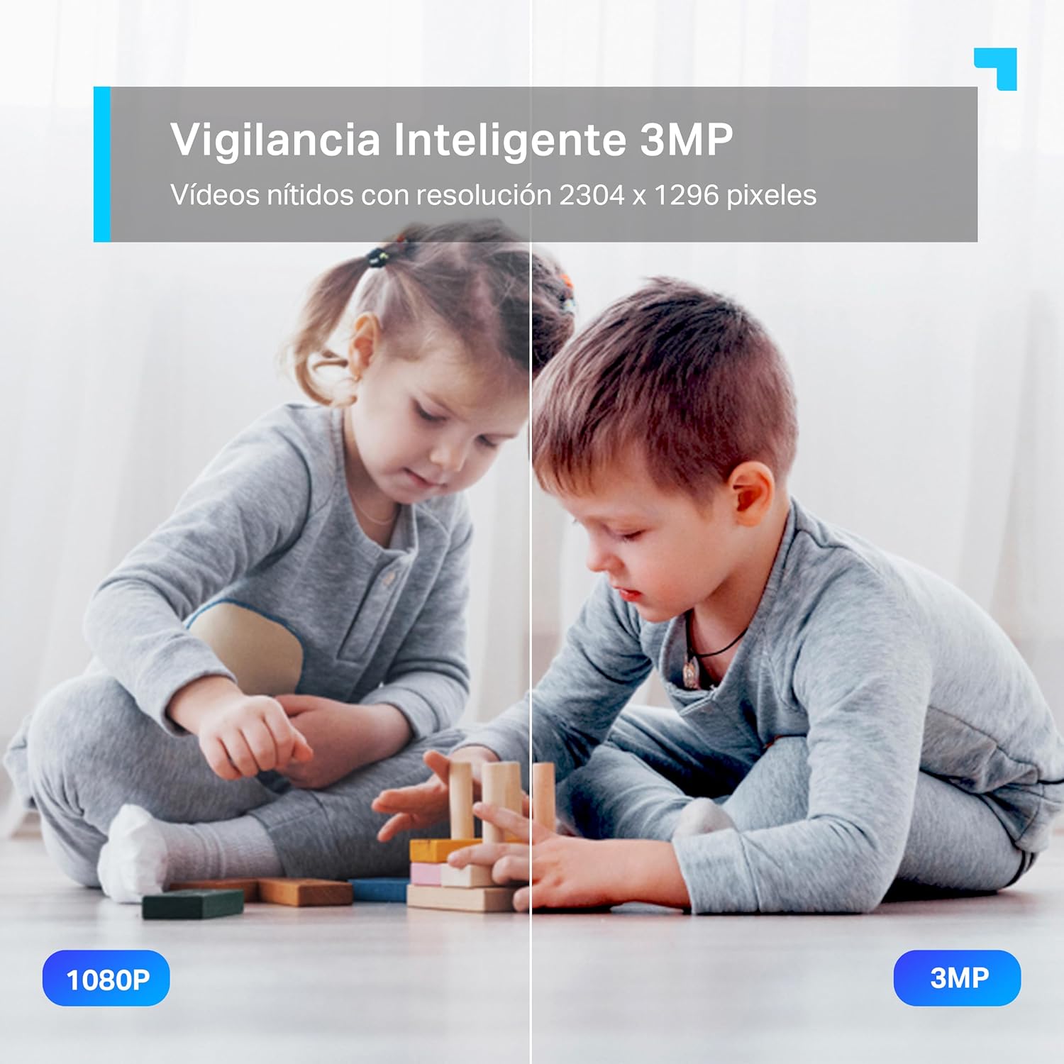 Câmara Wi-Fi interior TP-Link de 3 MP (2K), câmara de vigilância, visão noturna, notificações em tempo real, armazenamento em nuvem e MicroSD de até 256 GB, Alexa e Google Assistant (Tampa C210)