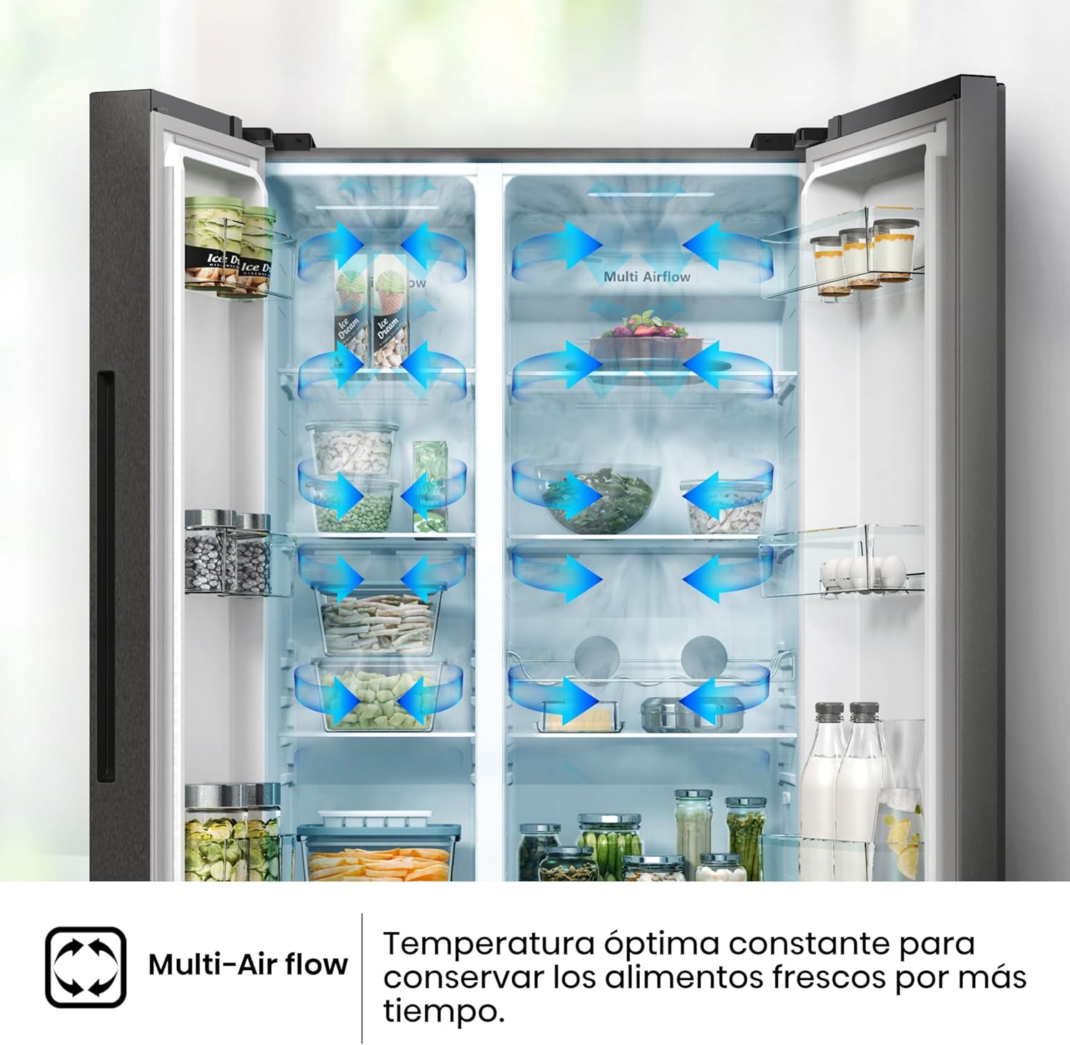 Hisense RS711N4ACE Frigorífico Side by Side, capacidade 547 l com 178,6 cm de altura, sem rost, super frio, alarme de porta aberta, modo de férias, Freezer Convert, baixo nível de ruído, classe E,