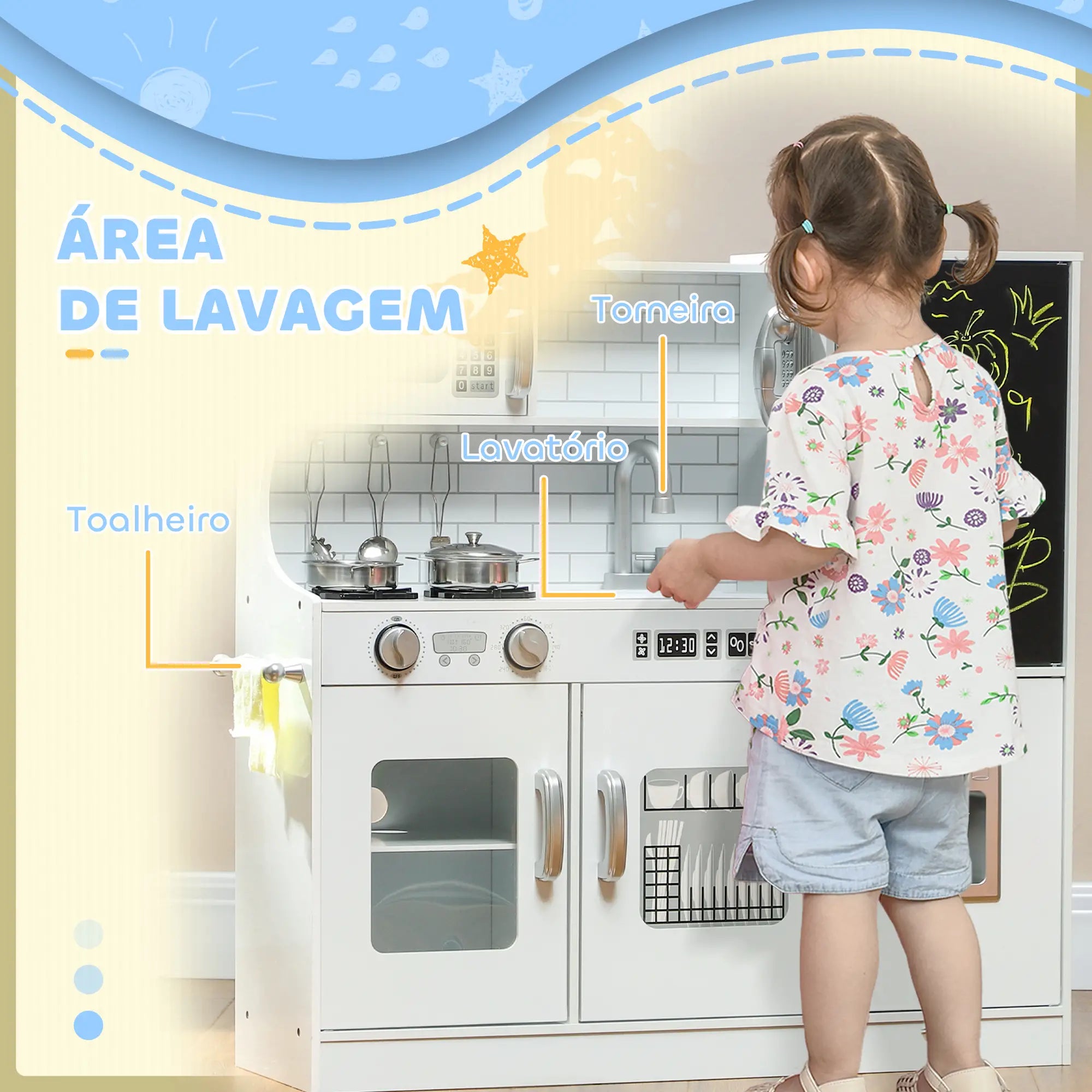 Cozinha de Brincar para Crianças acima de 3 anos Cozinha Infantil de Madeira com Acessórios Máquina de Gelo Ardósia e Telefone 83,8x26,8x81 cm Rosa