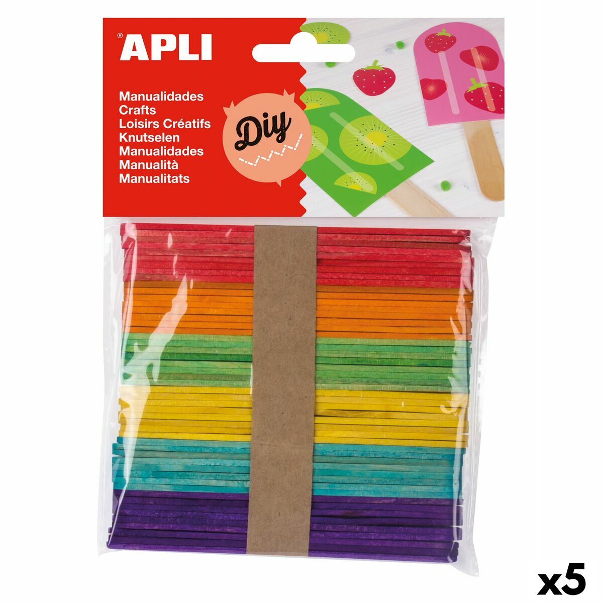 Material para Trabalhos Manuais Apli Multicolor Madeira 114 x 10 mm Pau de gelado (5 Unidades) (50 Unidades)