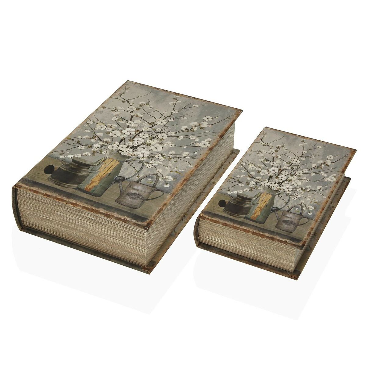Caixa Decorativa Versa Livro Bloemen Tela Madeira MDF 7 x 27 x 18 cm