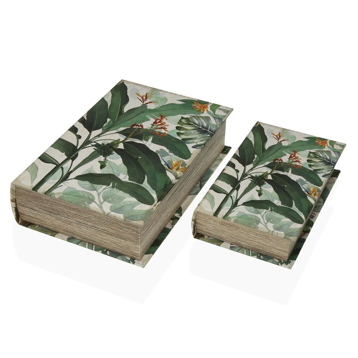 Caixa Decorativa Versa Livro Tropical Tela Madeira MDF 7 x 27 x 18 cm