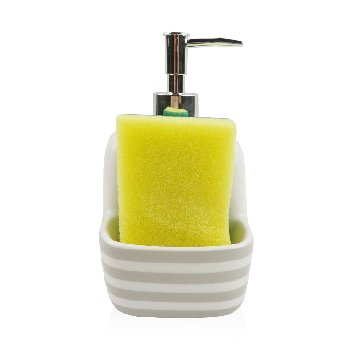 Dispensador de Sabão Versa Cinzento Cerâmica Riscas 9,4 x 17,8 x 10,5 cm