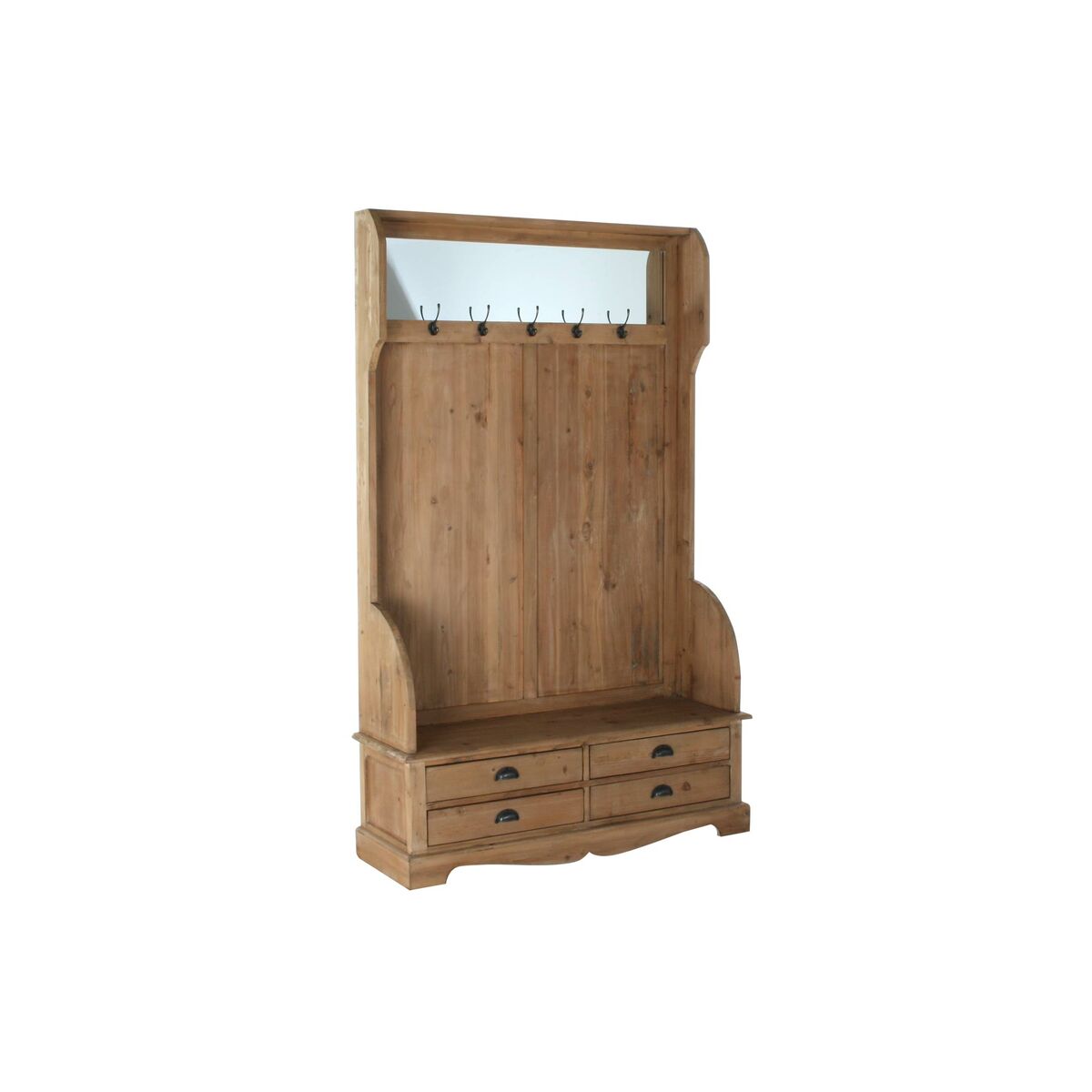 Bengaleiro com Prateleira DKD Home Decor Castanho Preto Pinheiro Espelho Natural Alpino 124 x 40 x 200 cm