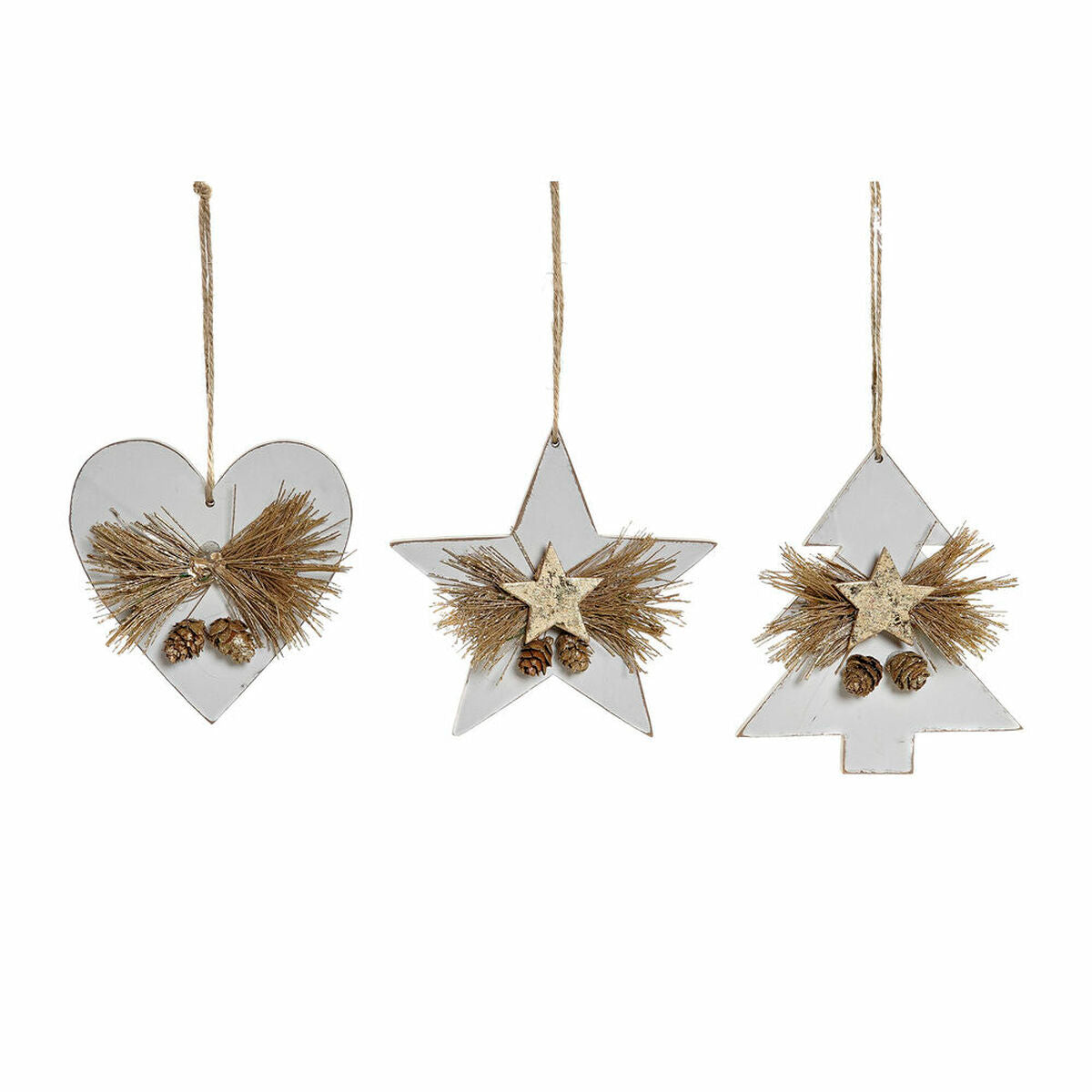 Adorno Natalício DKD Home Decor Coração Madeira Corda (12 x 3 x 12 cm) (3 pcs)