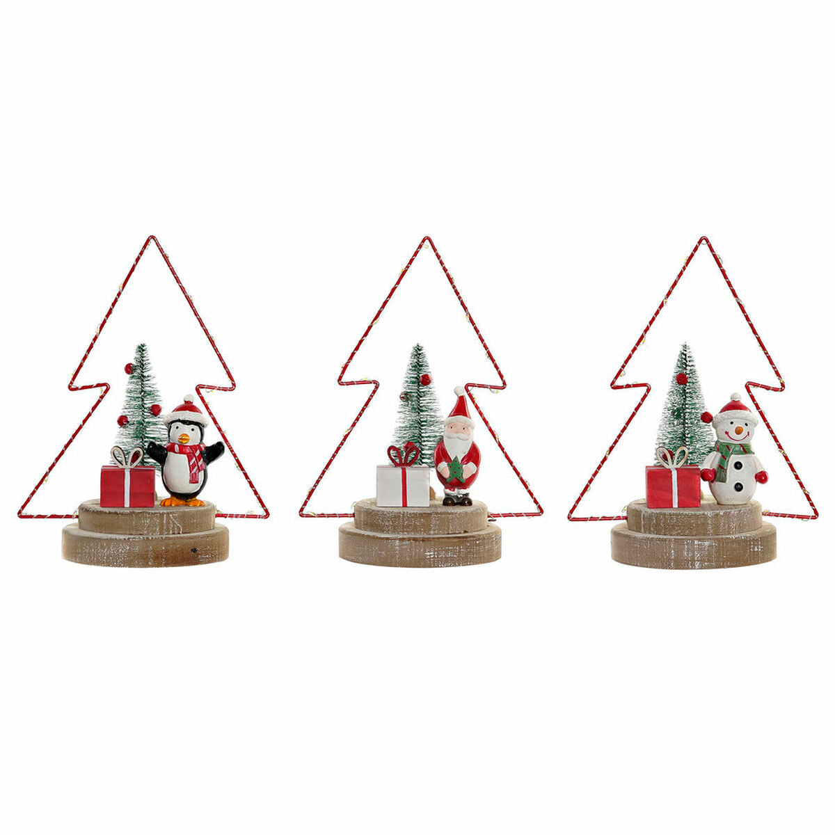Adorno Natalício DKD Home Decor Árvore Metal Madeira (17 x 11 x 21 cm) (3 pcs)