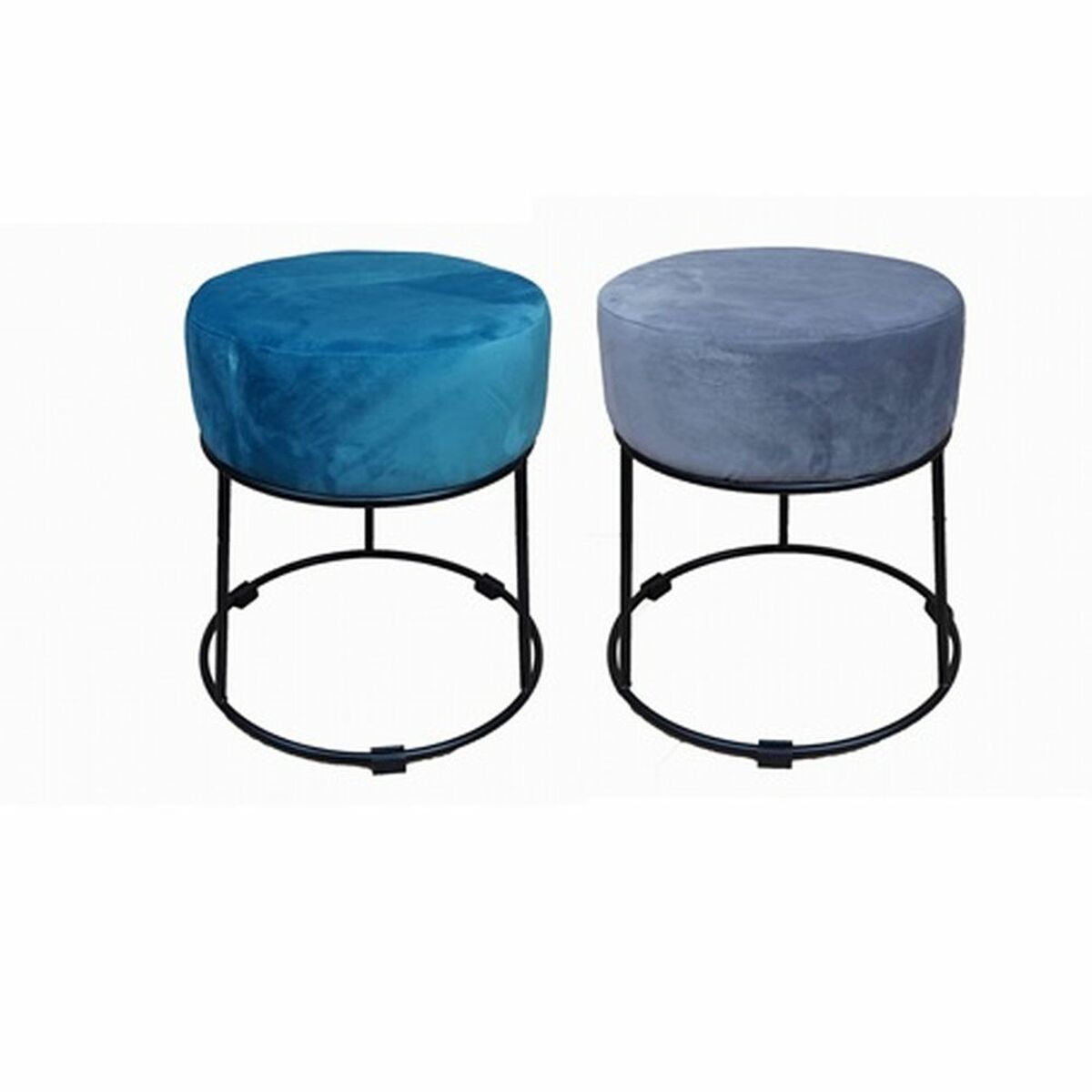 Repousa pés DKD Home Decor Preto Cinzento Metal Turquesa Poliéster (36 x 36 x 37 cm) (2 Unidades)