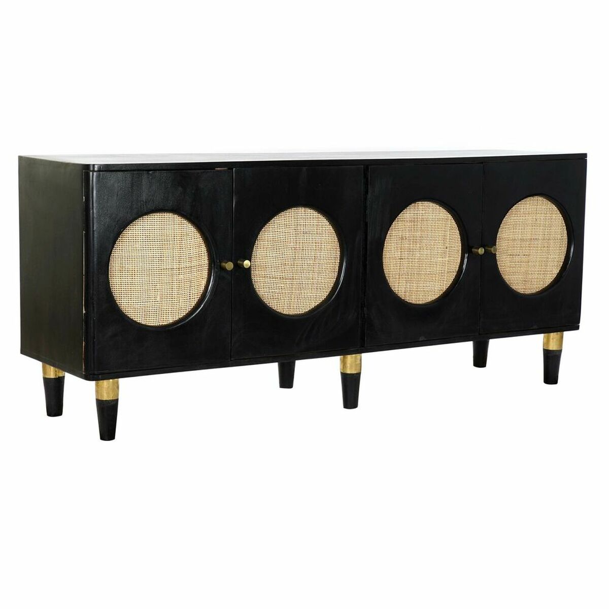 Aparador DKD Home Decor   Preto Natural Rotim Madeira de mangueira 150 x 40 x 65 cm