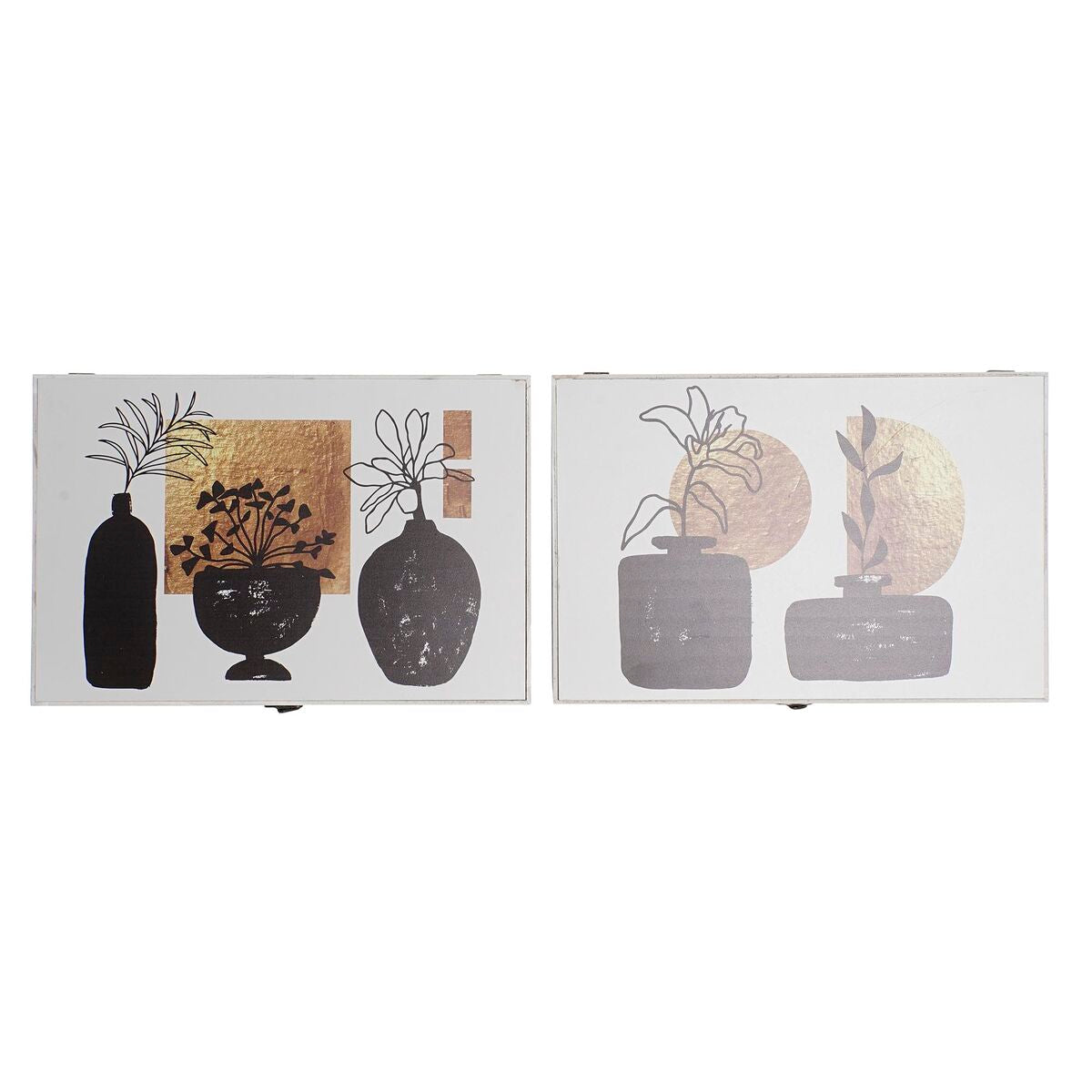 Caixa Decorativa DKD Home Decor Branco Preto Dourado Madeira MDF Moderno Vaso (2 Unidades)