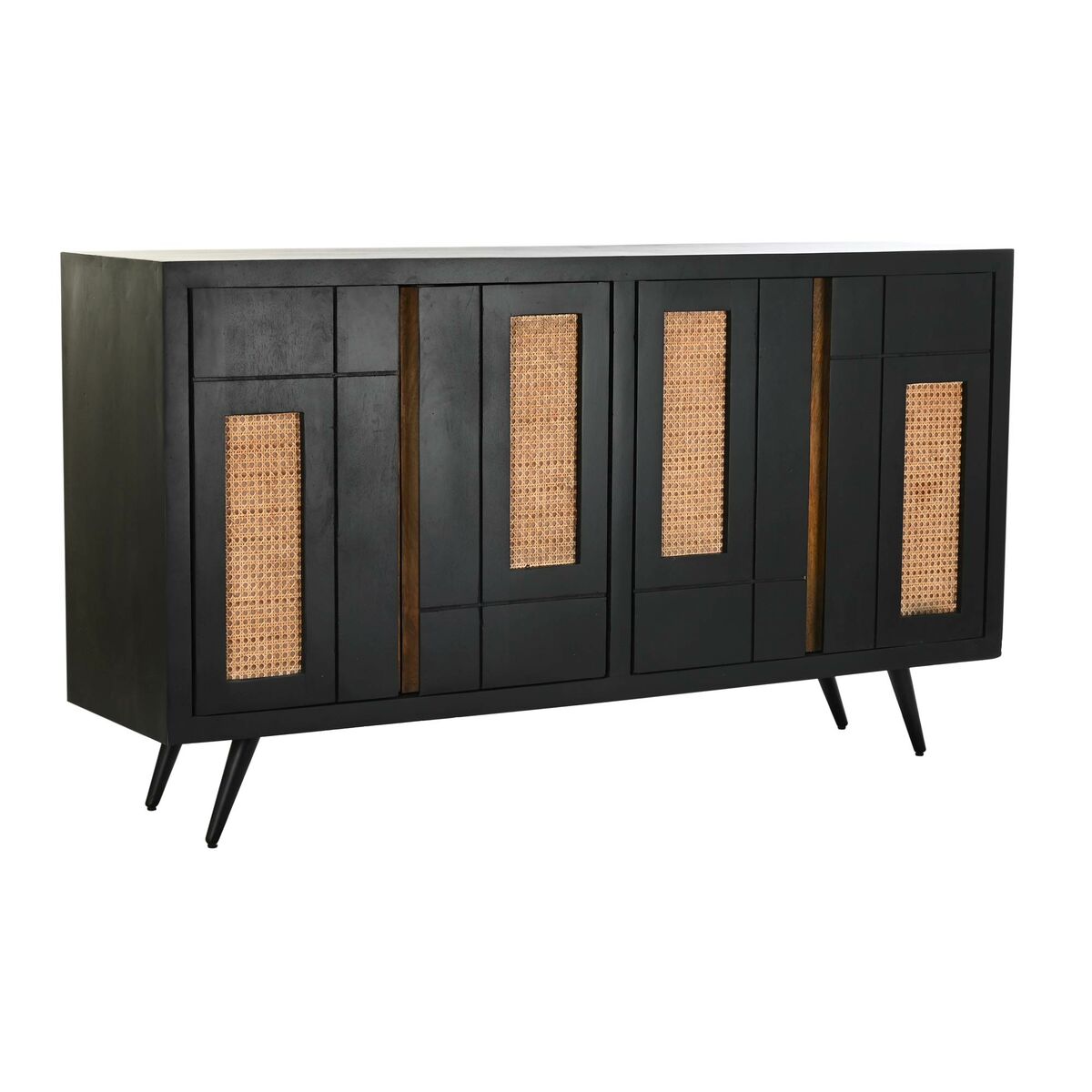 Aparador DKD Home Decor Preto Rotim Madeira de mangueira 160 x 40 x 90 cm