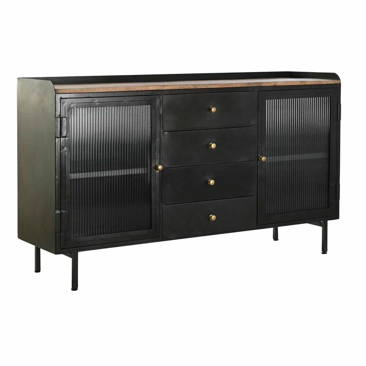 Aparador DKD Home Decor   Preto Dourado Natural Metal Madeira de mangueira 145 x 40 x 85 cm