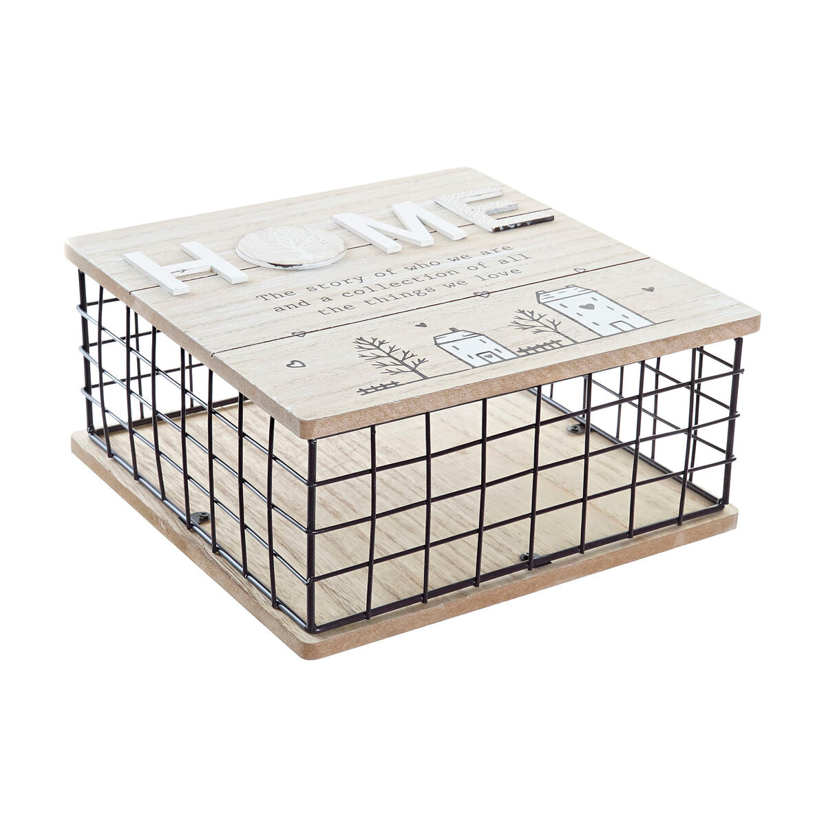 Caixa Decorativa DKD Home Decor Preto Natural Metal Madeira MDF