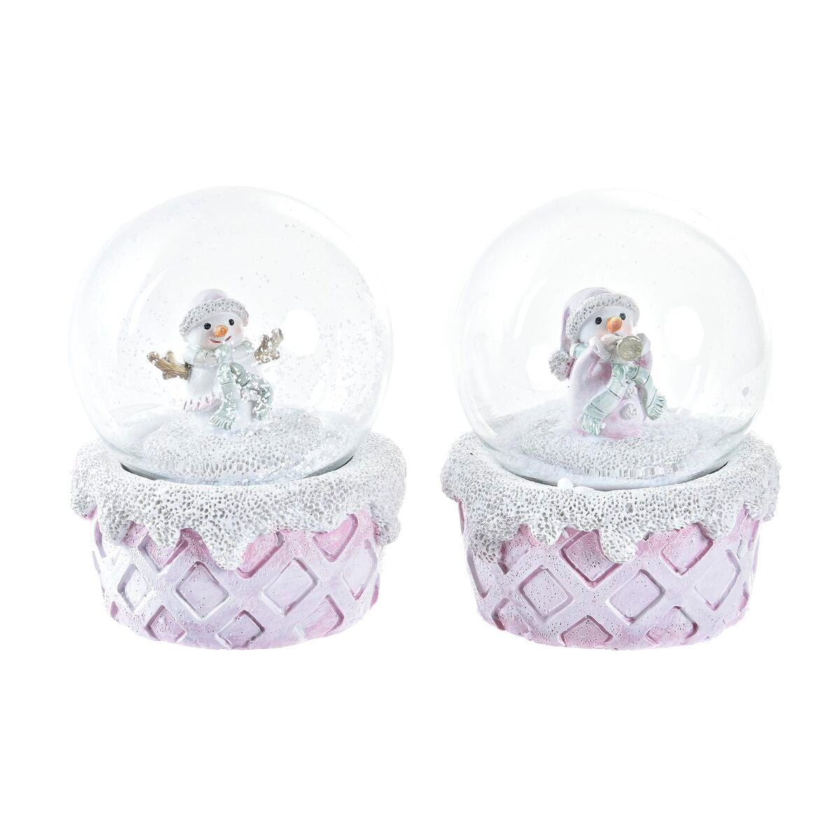Boneco de neve DKD Home Decor Branco Cor de Rosa 7 x 7 x 9 cm (2 Unidades)