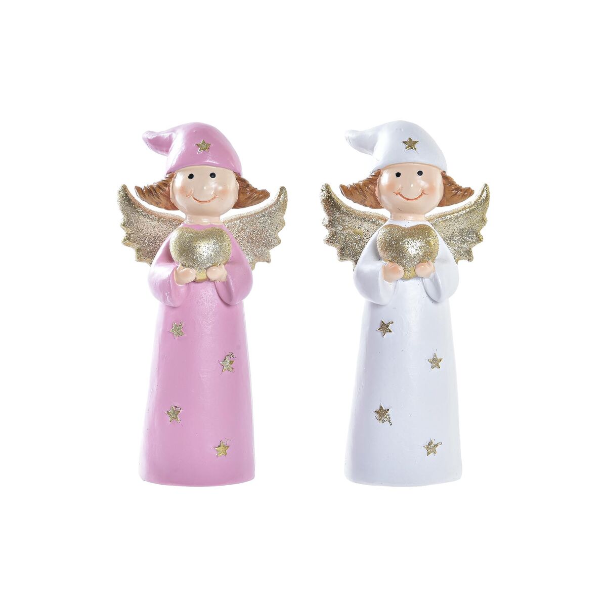 Adorno Natalício DKD Home Decor Porcelana Anjo (7 x 5 x 14 cm) (2 Unidades)