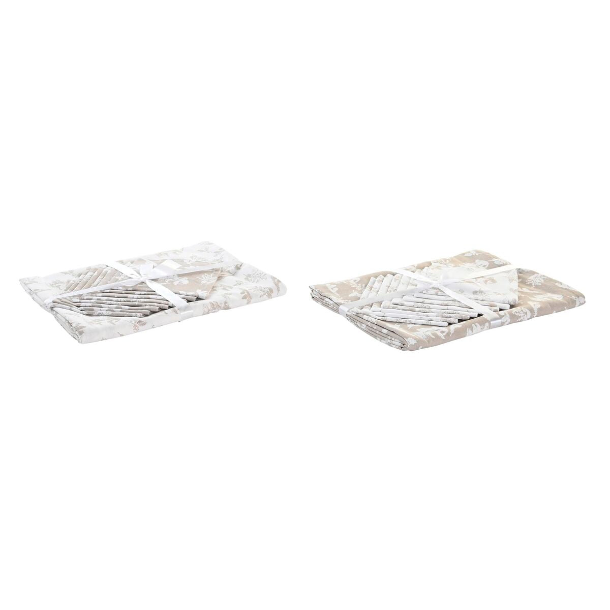 Toalha e guardanapos DKD Home Decor 9 Peças 2 Unidades 150 x 250 x 0,5 cm Bege Cor de Rosa Branco Verde Marrom claro