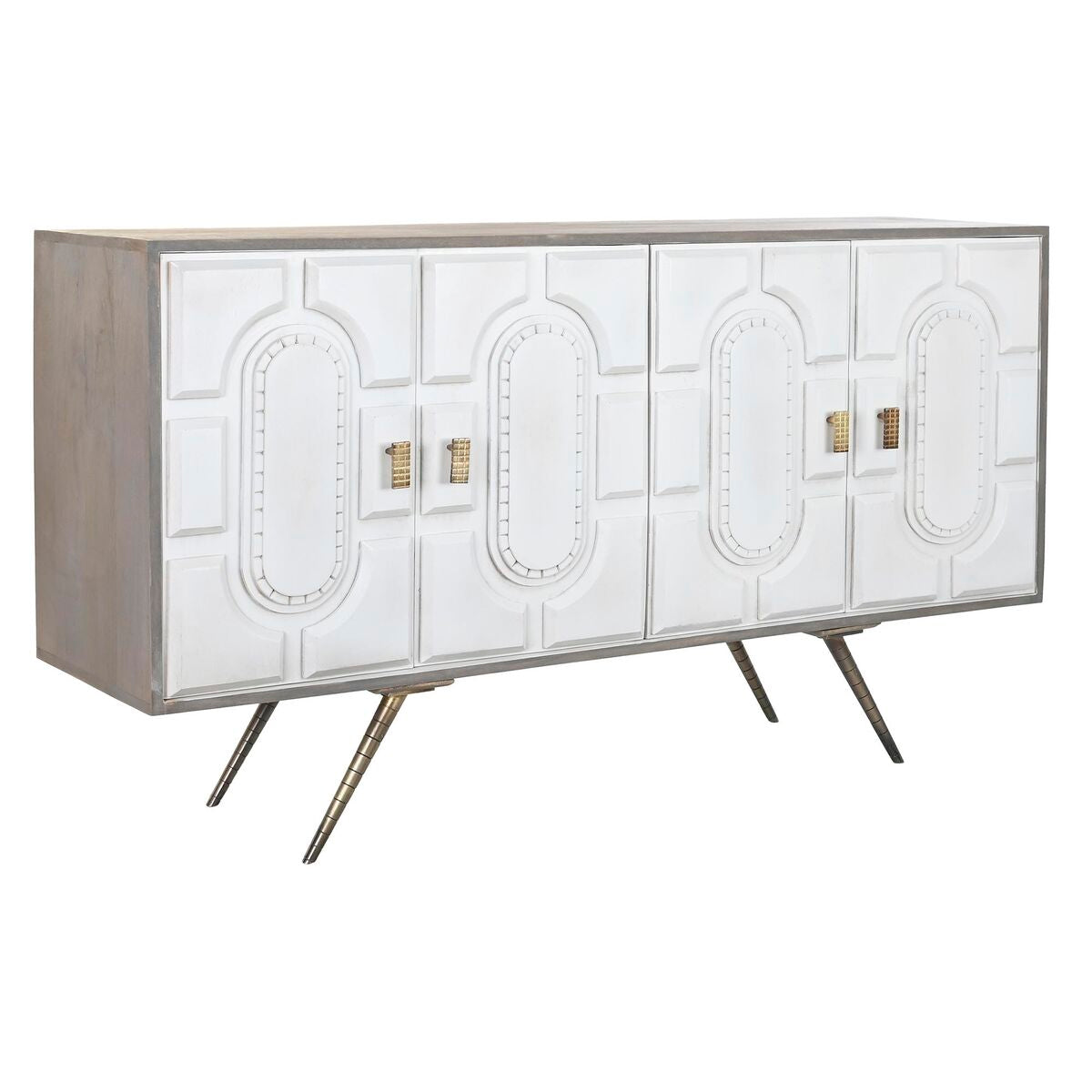 Aparador DKD Home Decor Branco Cinzento Dourado Metal Madeira de mangueira 152 x 43 x 84 cm