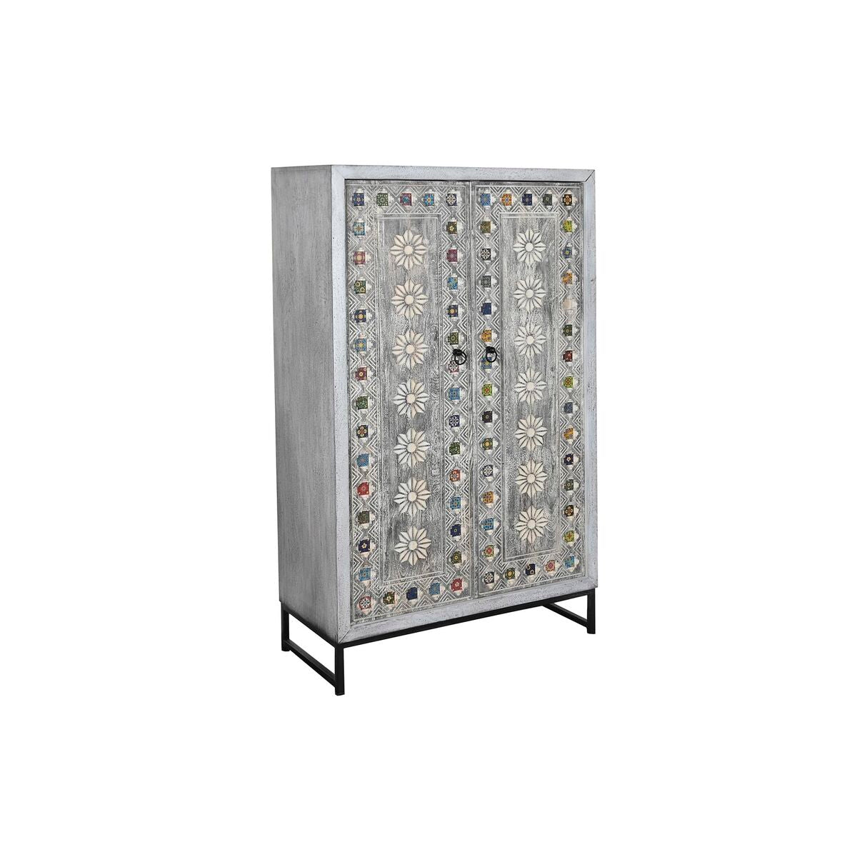 Armário DKD Home Decor Cinzento Branco Madeira de mangueira (90 x 38 x 150 cm)