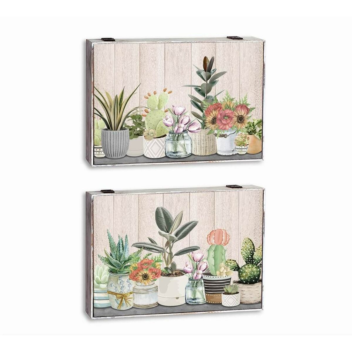 Caixa Decorativa DKD Home Decor Verde Bege Madeira MDF Vaso Planta Contador (2 Unidades)