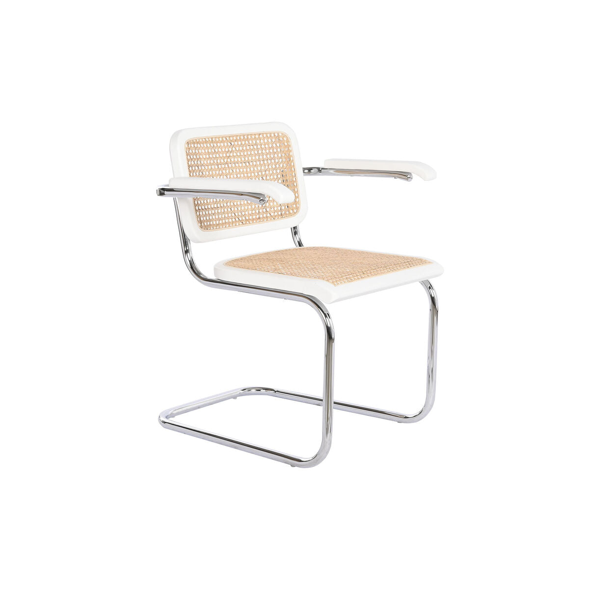 Cadeira com braços DKD Home Decor Branco Prateado Natural Rotim Madeira de olmo 65,5 x 62 x 79 cm
