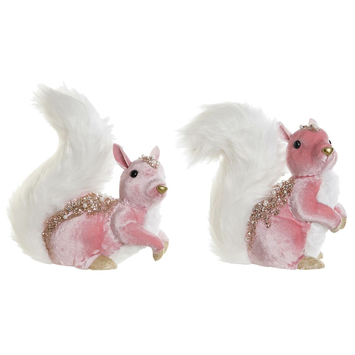 Adorno Natalício DKD Home Decor Branco Cor de Rosa Esquilo 20 x 11 x 22 cm (2 Unidades)