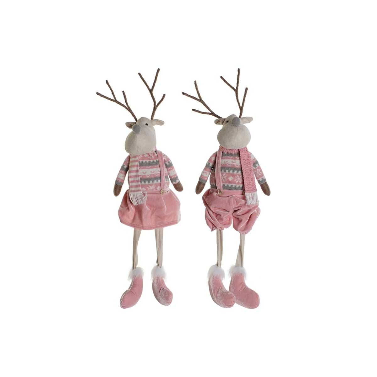 Adorno Natalício DKD Home Decor Branco Castanho Cor de Rosa Rena 17 x 14 x 63,5 cm (2 Unidades)