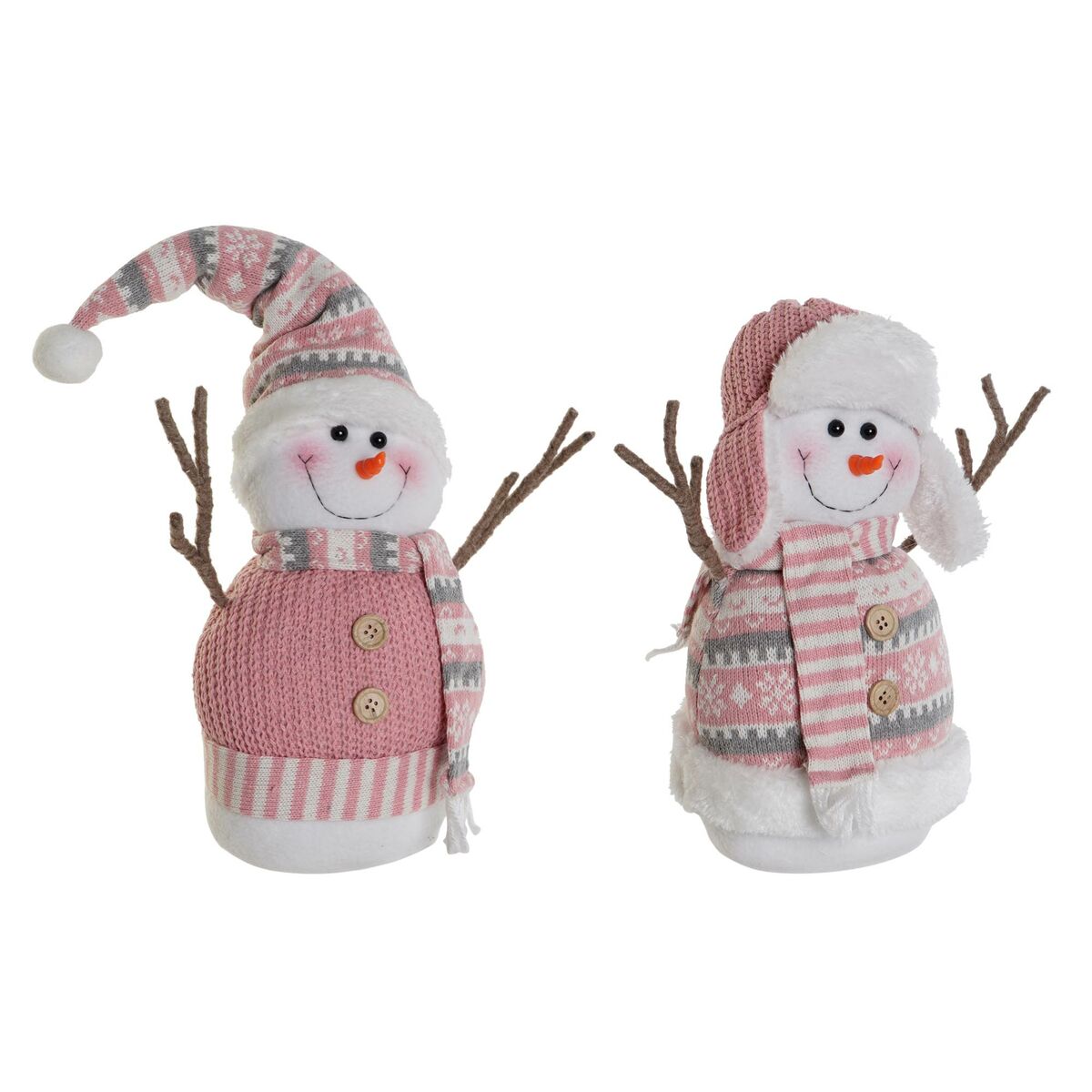 Boneco de neve DKD Home Decor Branco Castanho Cor de Rosa 30 x 16 x 33 cm (2 Unidades)