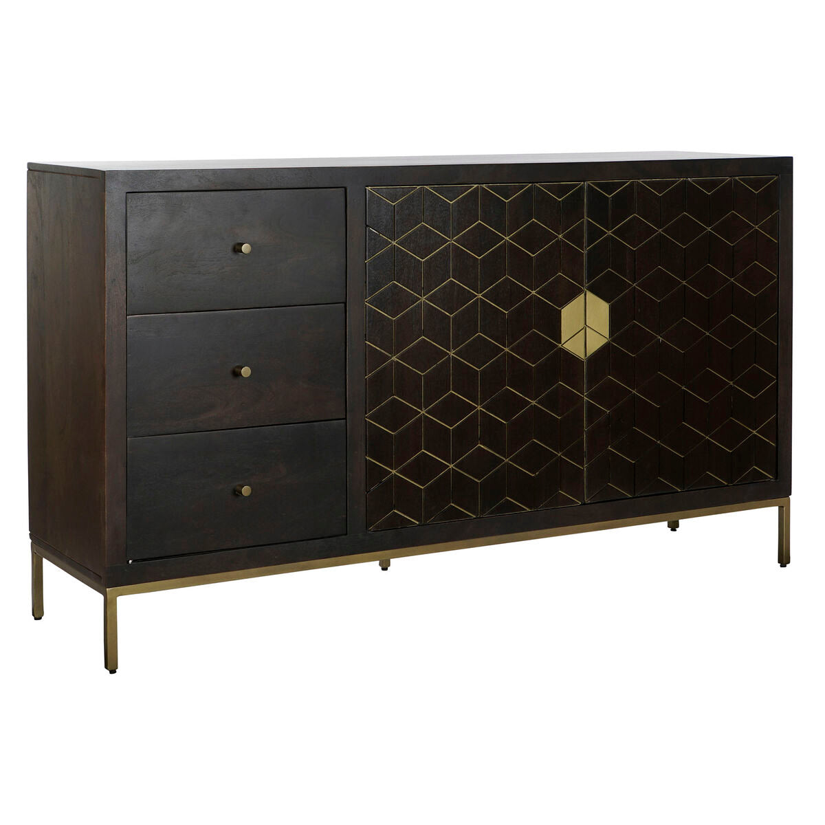 Aparador DKD Home Decor Preto Dourado Catanho escuro Metal Acácia 160 x 40 x 90 cm