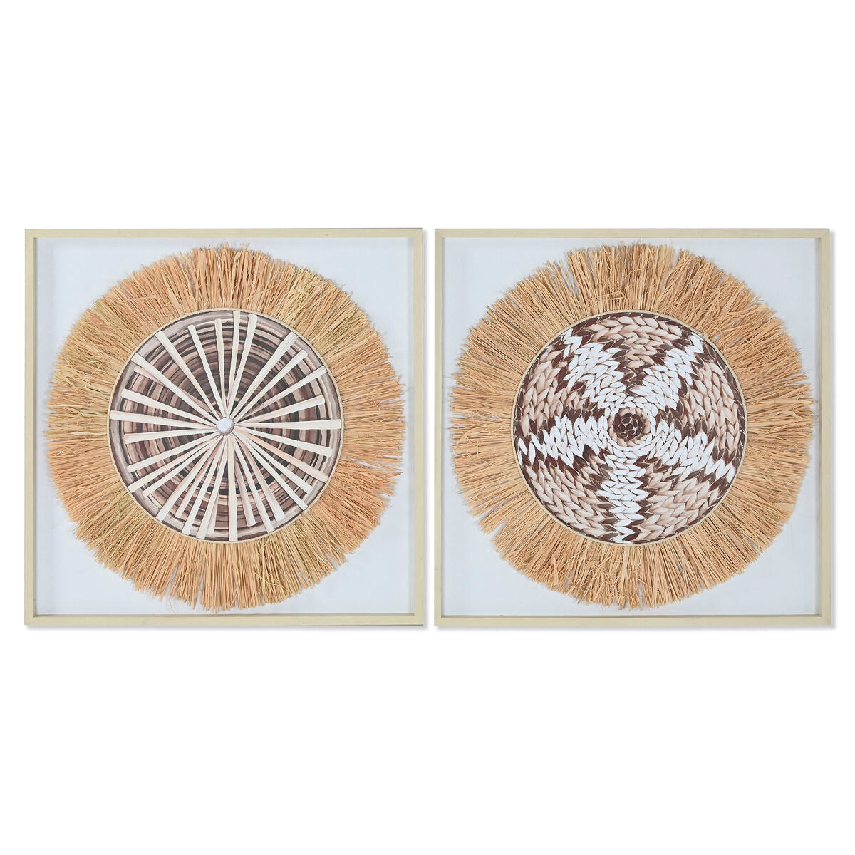 Tela Home ESPRIT Branco Natural Boho 60 x 3 x 60 cm (2 Unidades)