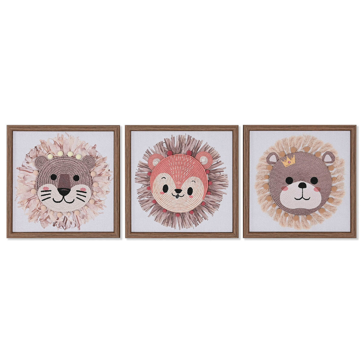 Tela Home ESPRIT Branco Natural Infantil animais 30 x 2,6 x 30 cm (3 Unidades)