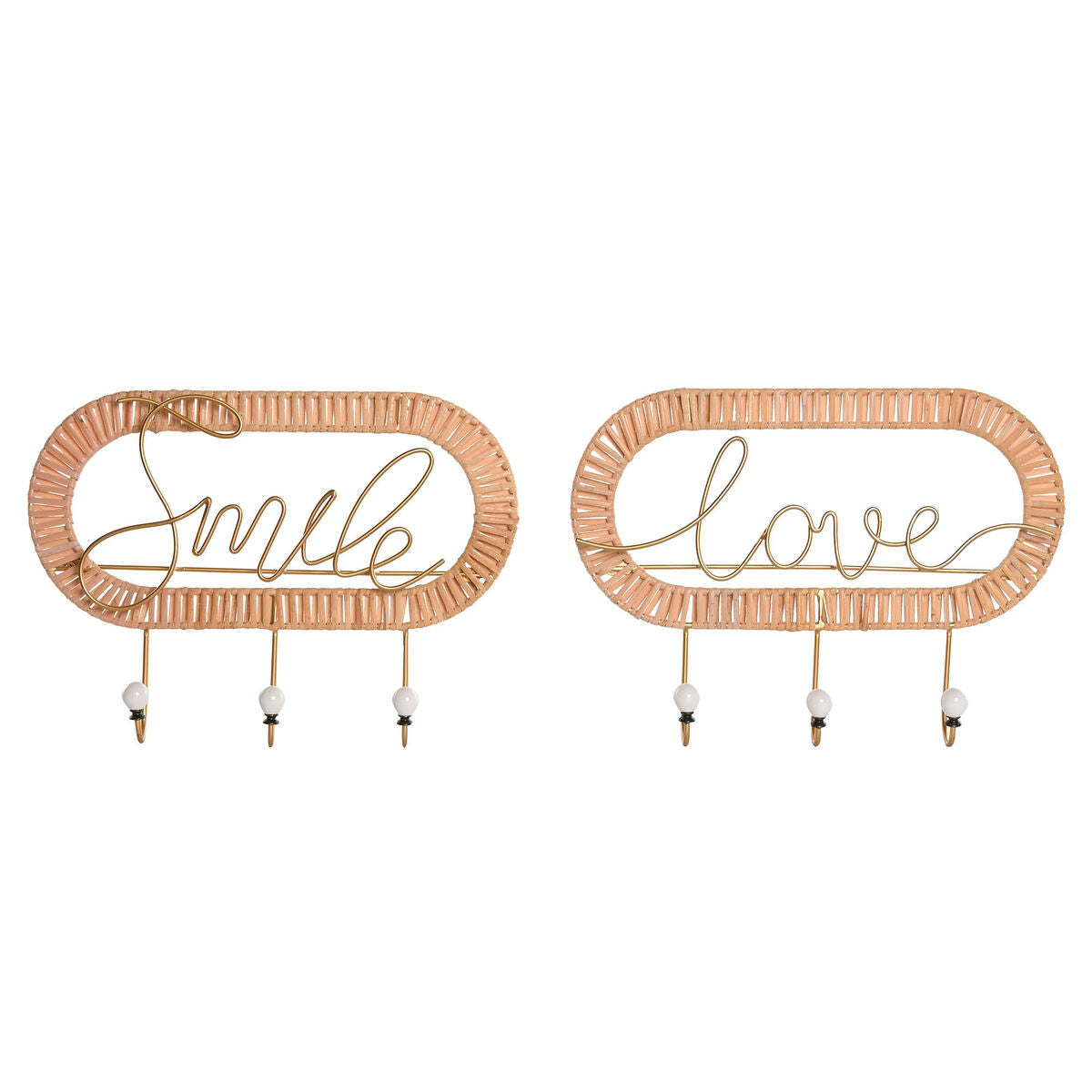 Bengaleiro de parede Home ESPRIT Dourado Natural Metal Rotim 40 x 6,4 x 28,6 cm (2 Unidades)