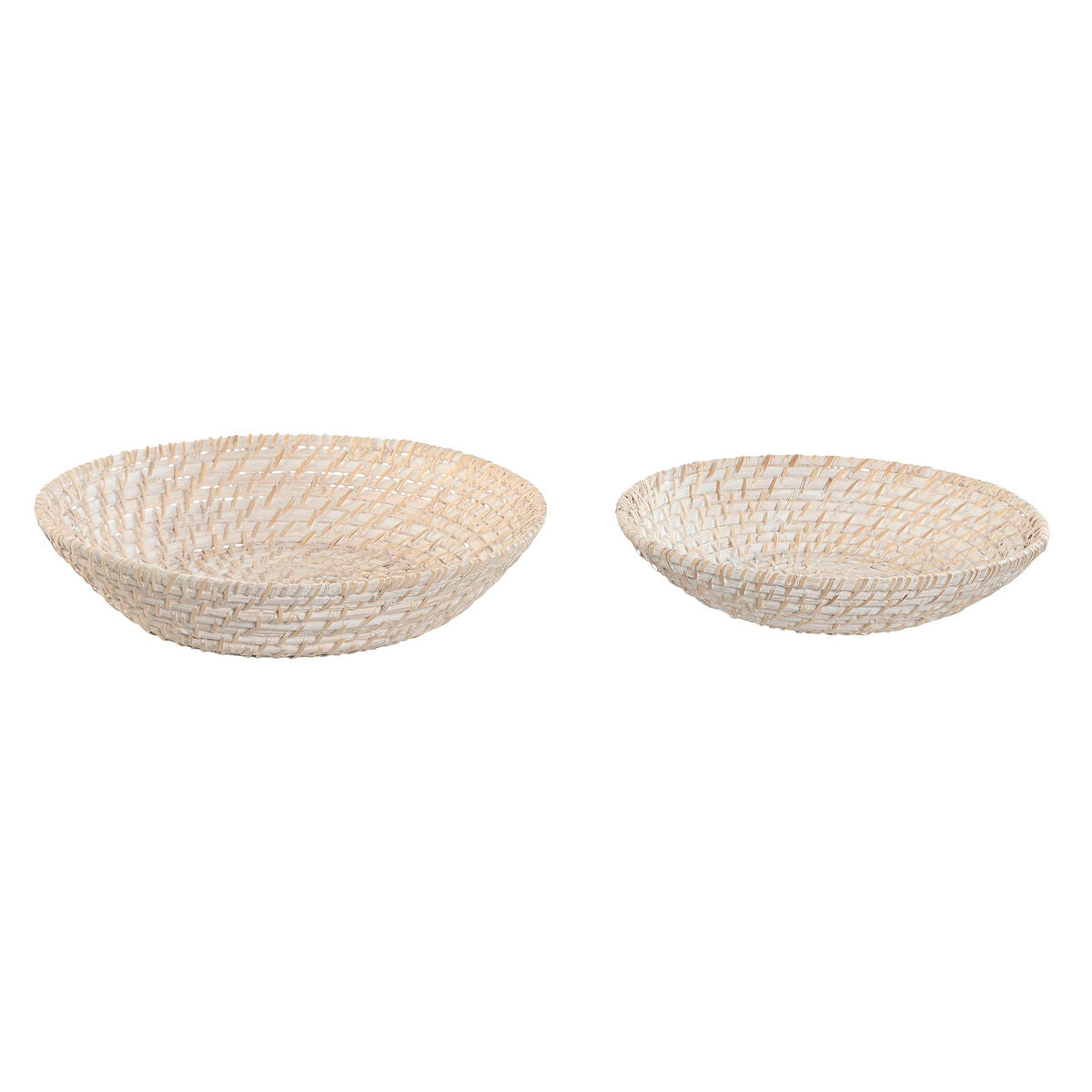 Centro de mesa Home ESPRIT Branco Natural Bambu Rotim 35 x 35 x 8 cm (2 Peças)