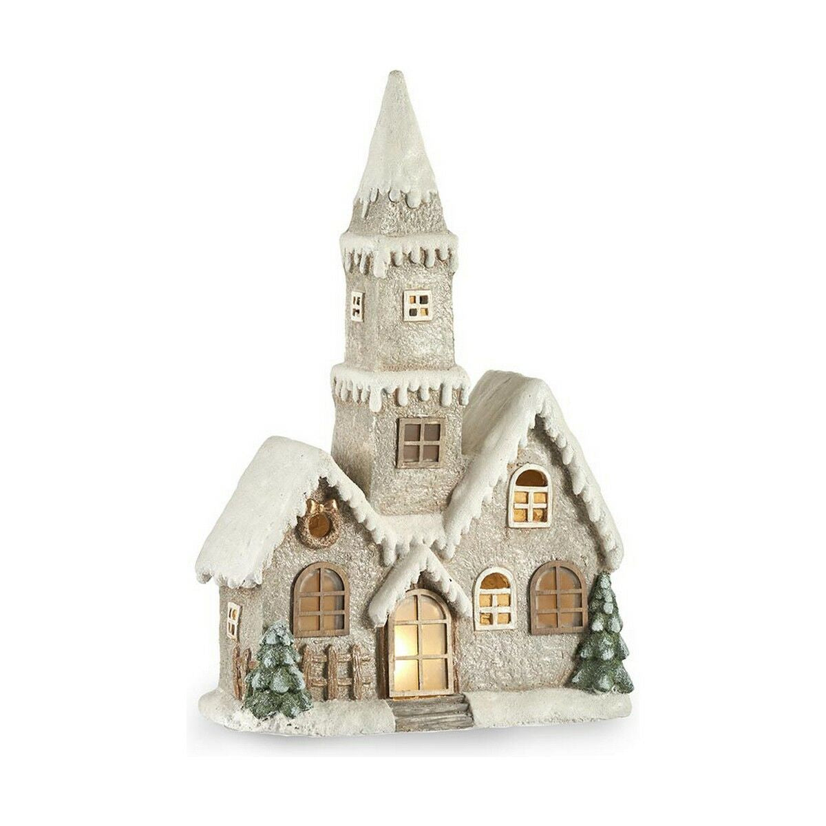 Adorno Natalício Krist+ CC2187084 Branco Castanho Verde Cinzento Casa Natal 21 x 77 x 48 cm Leve LED Música